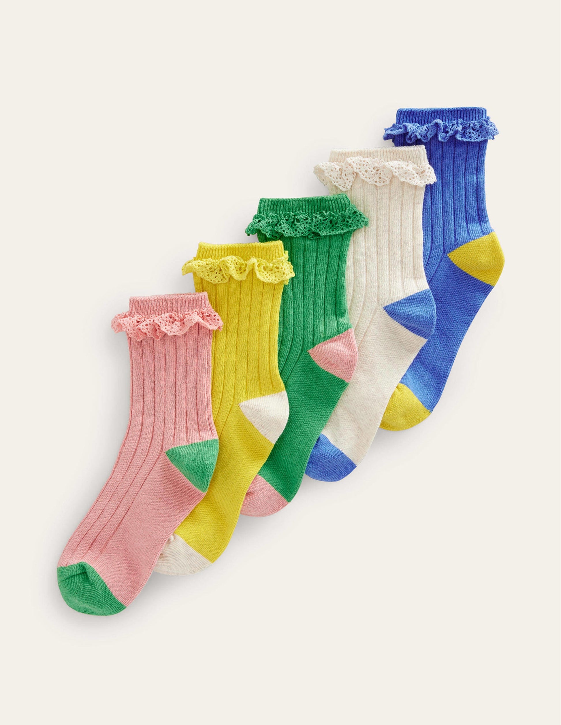 Ribbed Frilly Socks 5 Pack-Multi Pastel-1