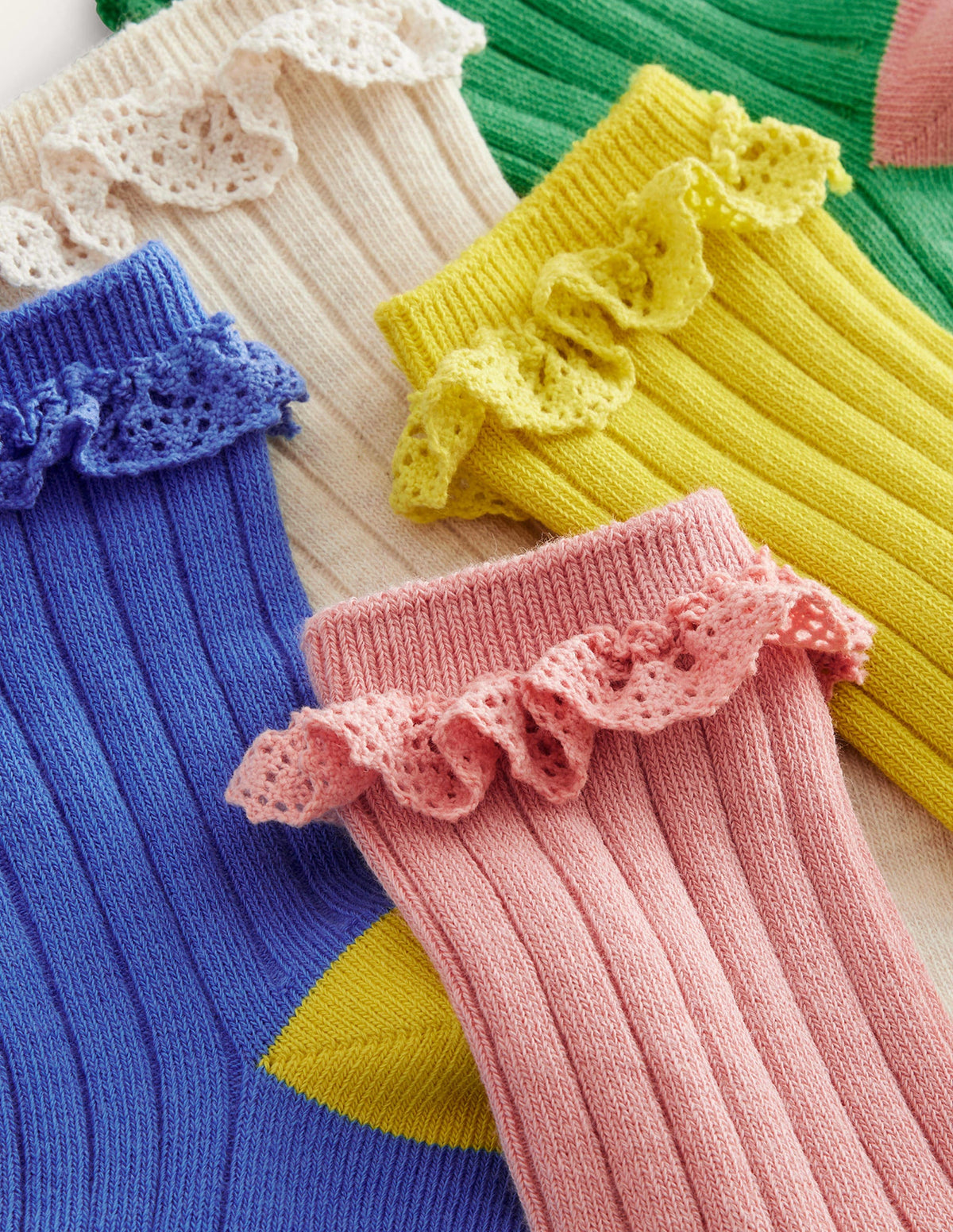 Ribbed Frilly Socks 5 Pack-Multi Pastel - Image 2