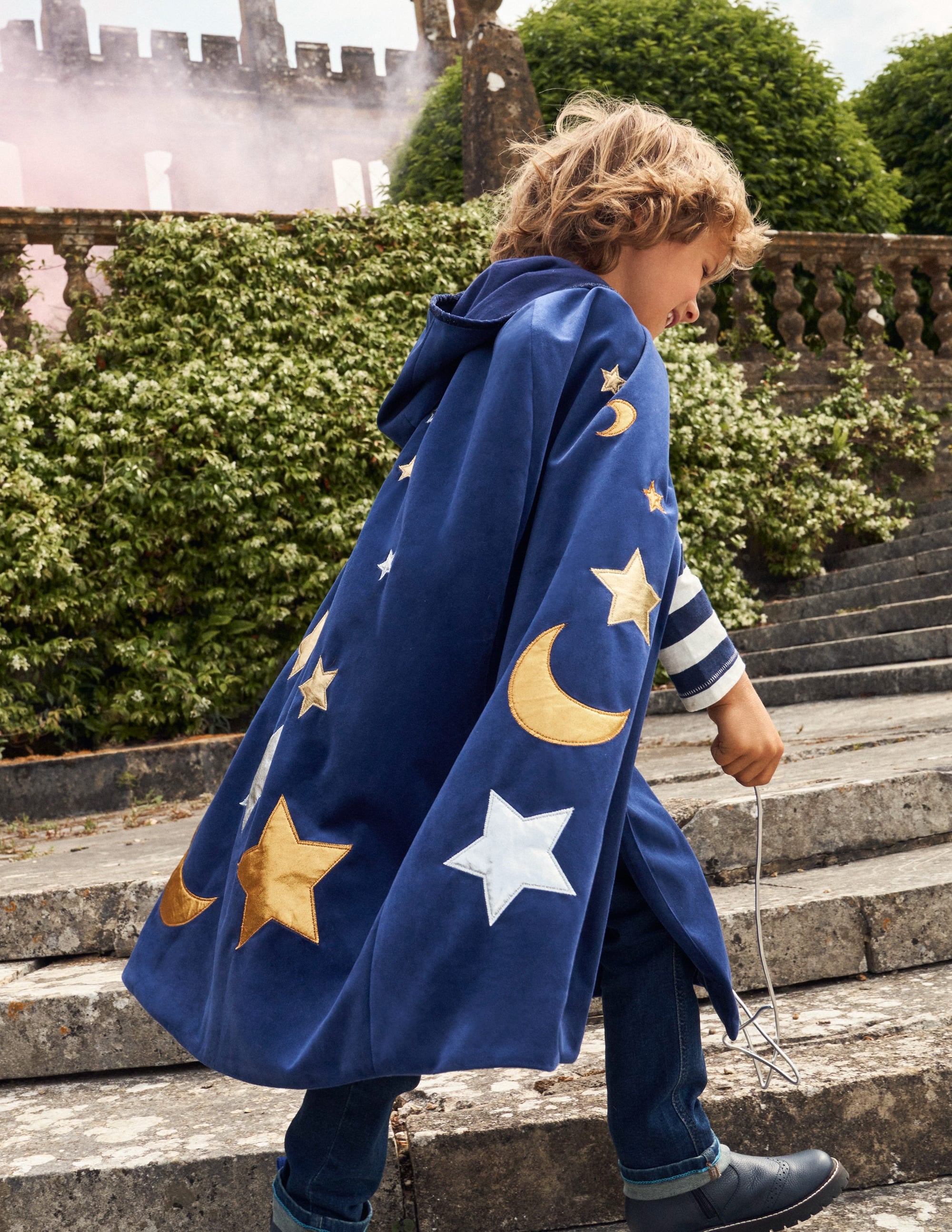 Embroidered Velvet Cape-College Navy - Image 4