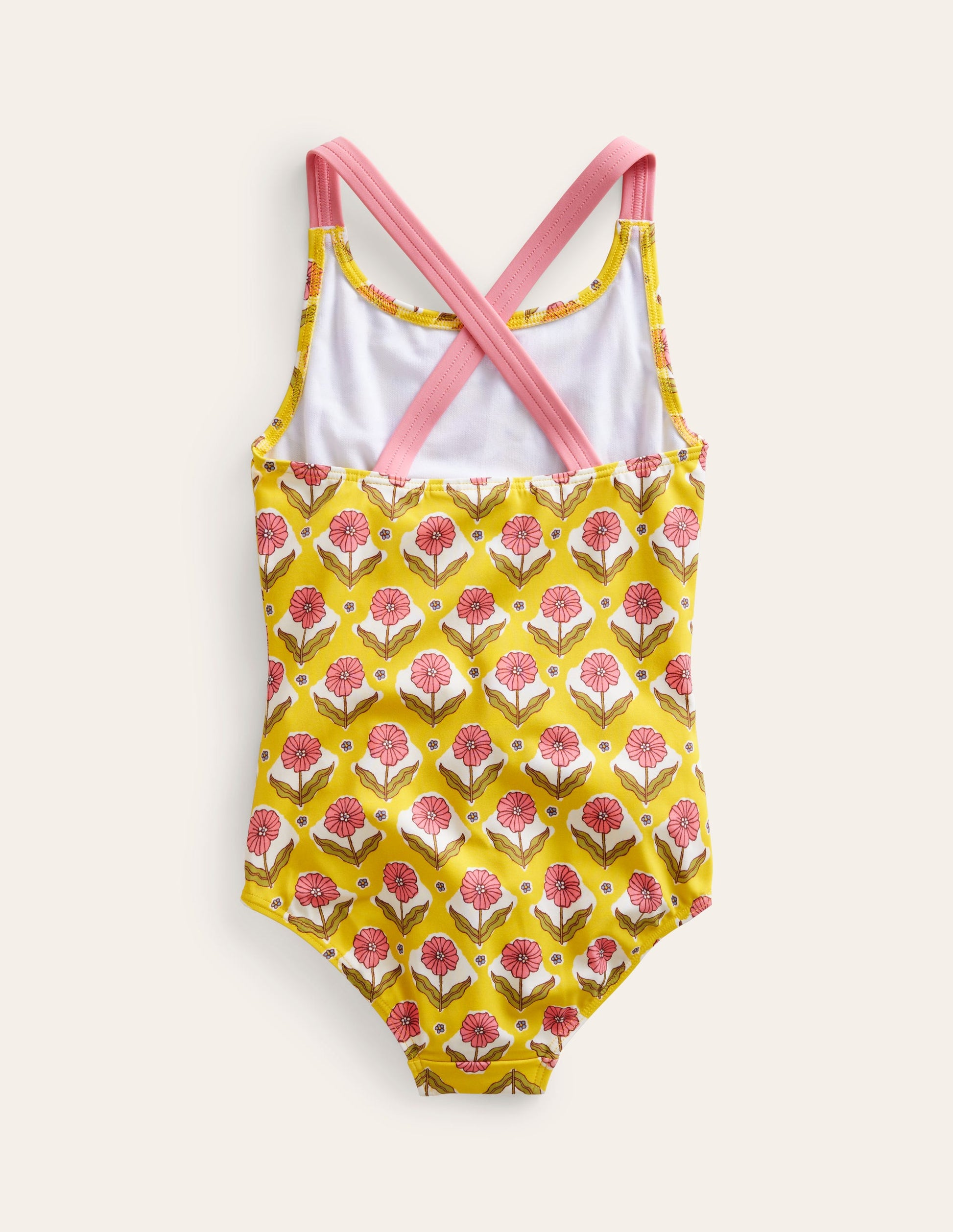 Cross-back Printed Swimsuit-Sweetcorn Woodblock Flower-2