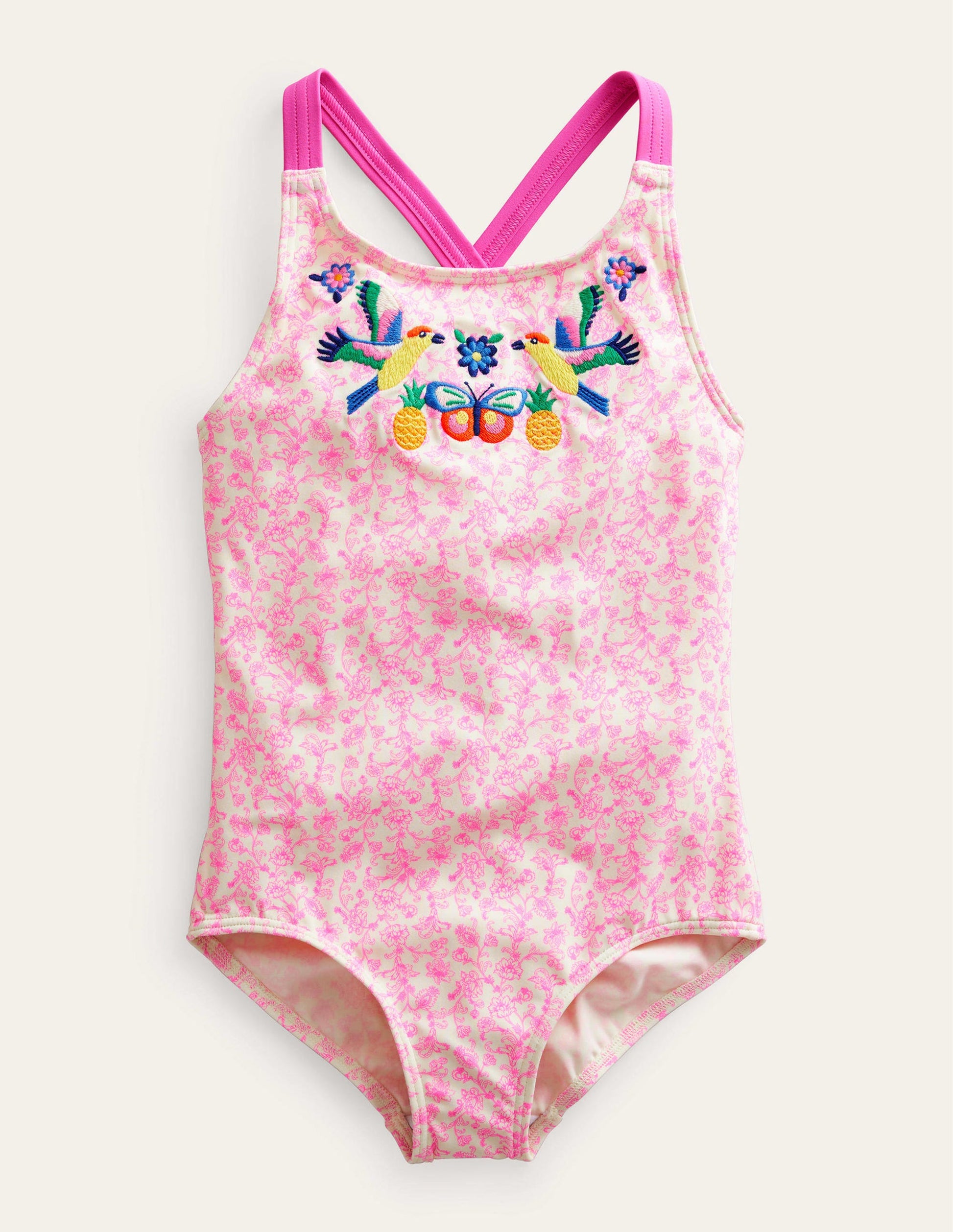 Embroidered Swimsuit-Festival Pink Summer Vine-1
