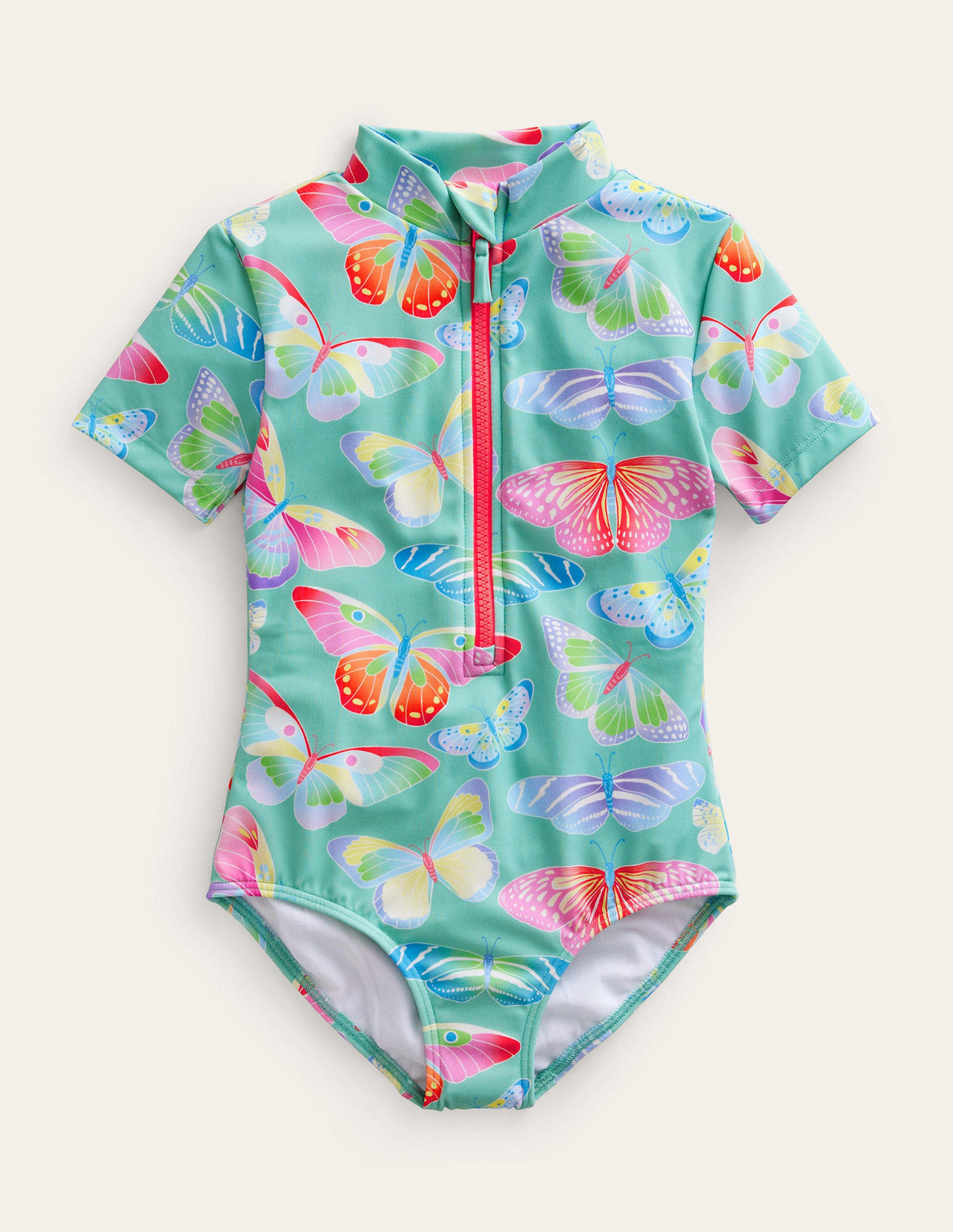 Short-sleeved Swimsuit-Opal Green Ombre Butterflies - Image 1