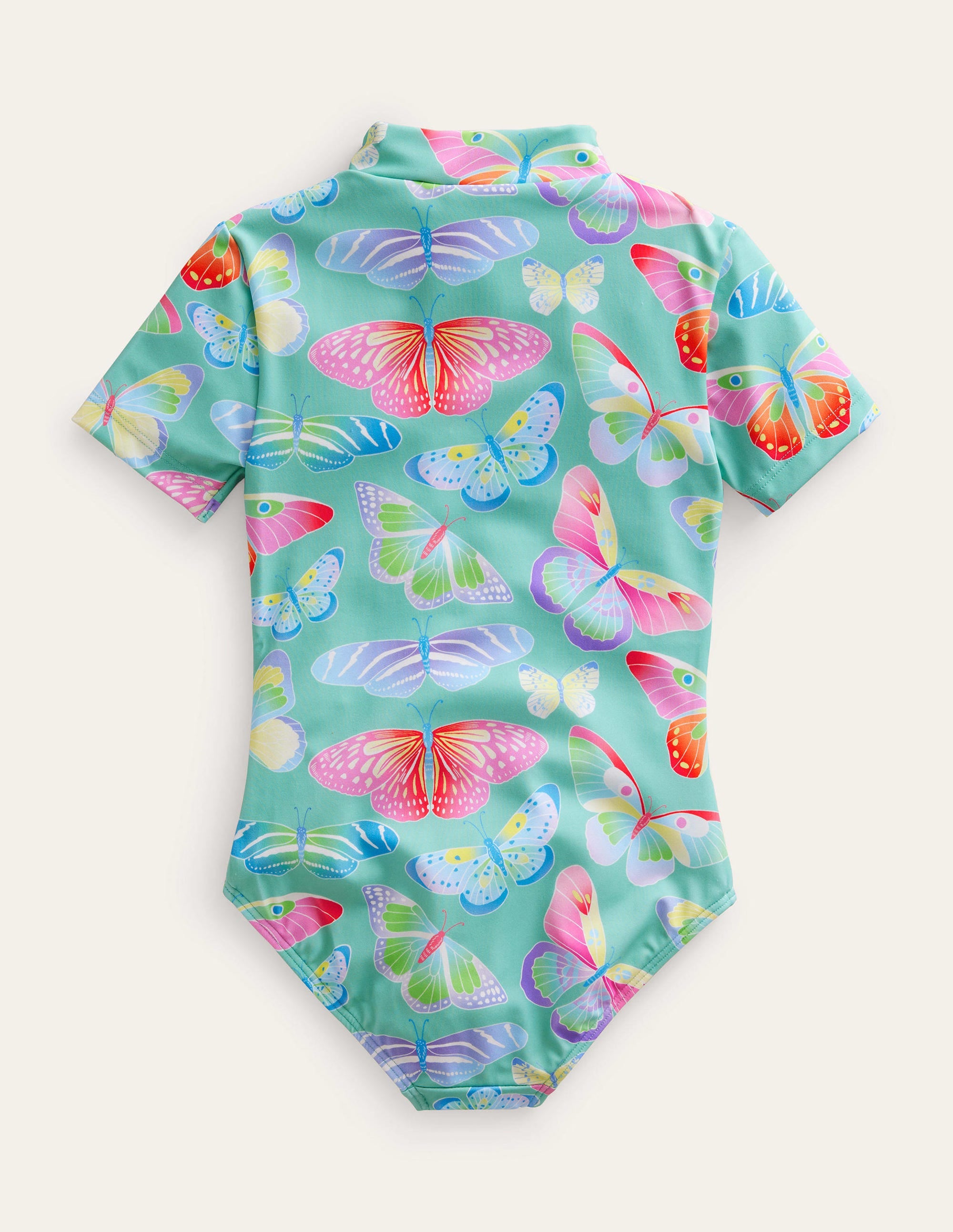 Short-sleeved Swimsuit-Opal Green Ombre Butterflies - Image 2