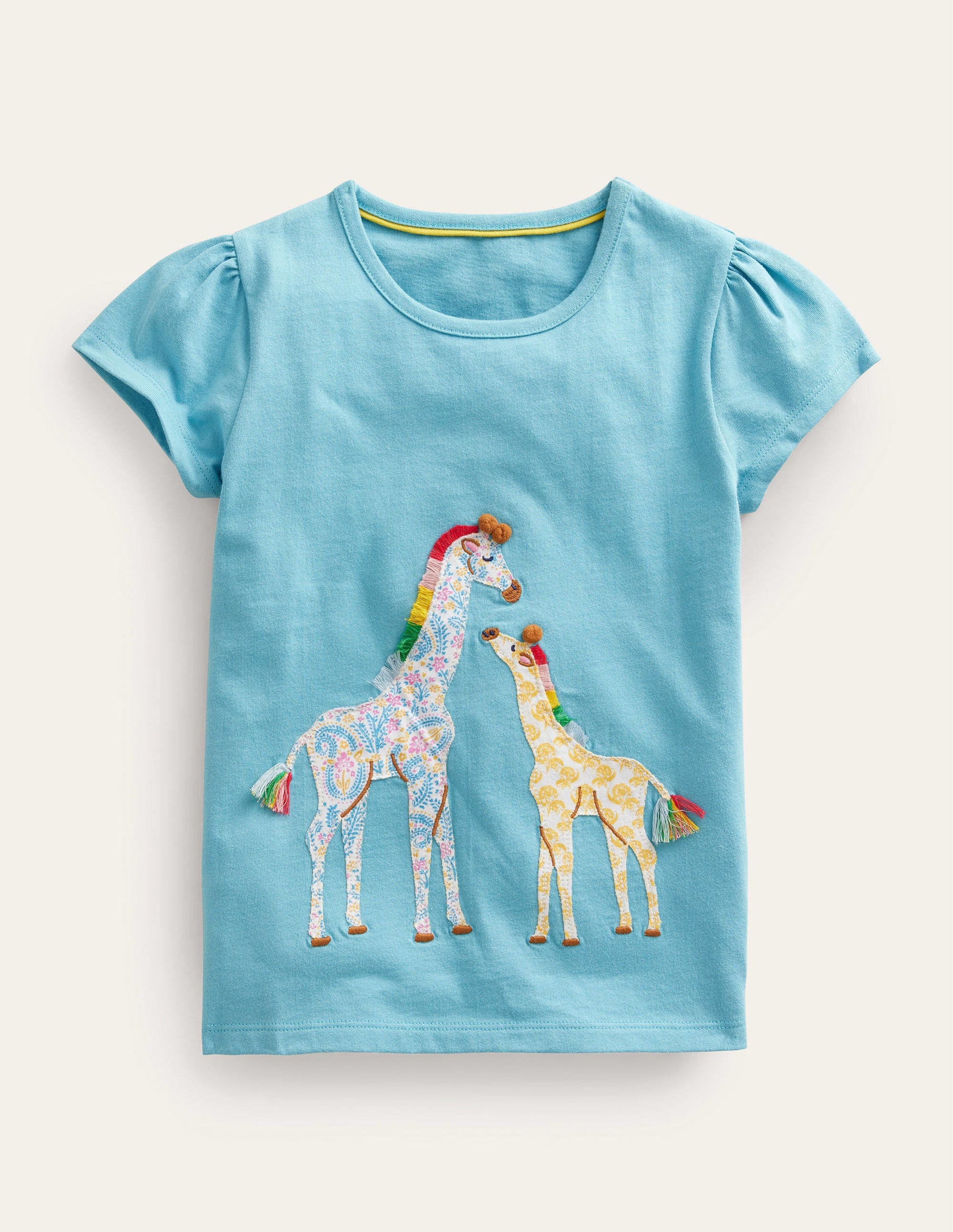 Puff Sleeve Appliqué T-shirt-Delphinium Blue Giraffe - Image 1
