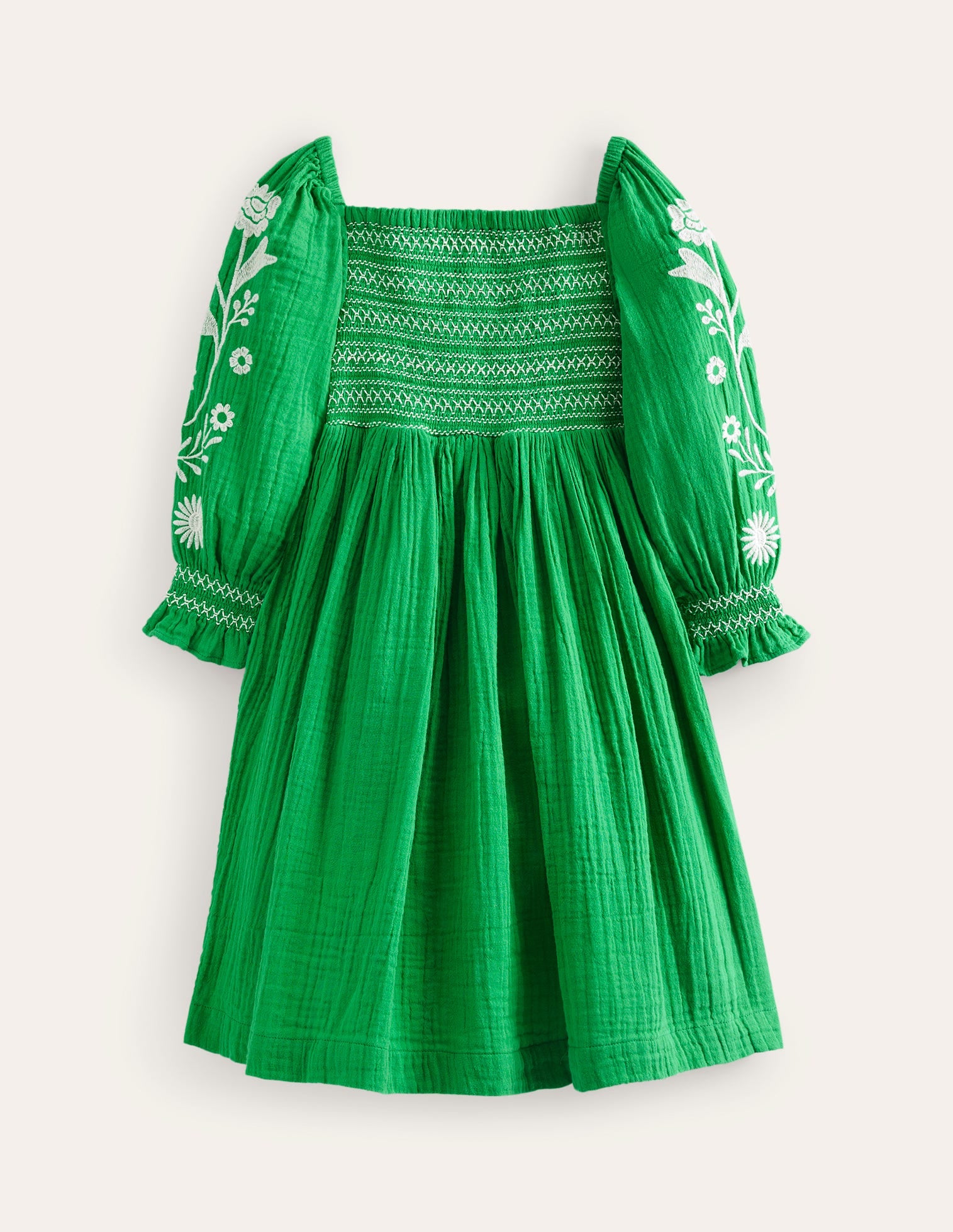Smocked Bodice Woven Dress-School Green Daisies - Image 1