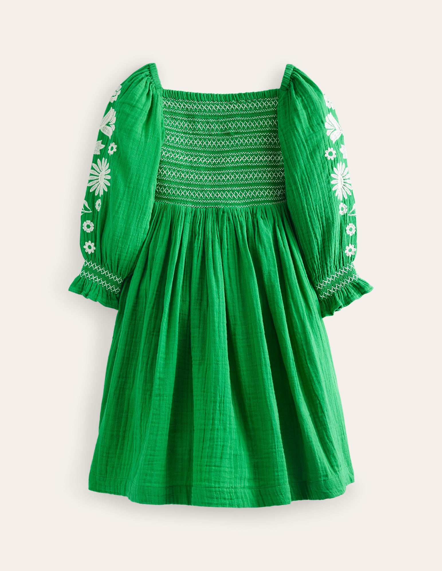 Smocked Bodice Woven Dress-School Green Daisies - Image 2