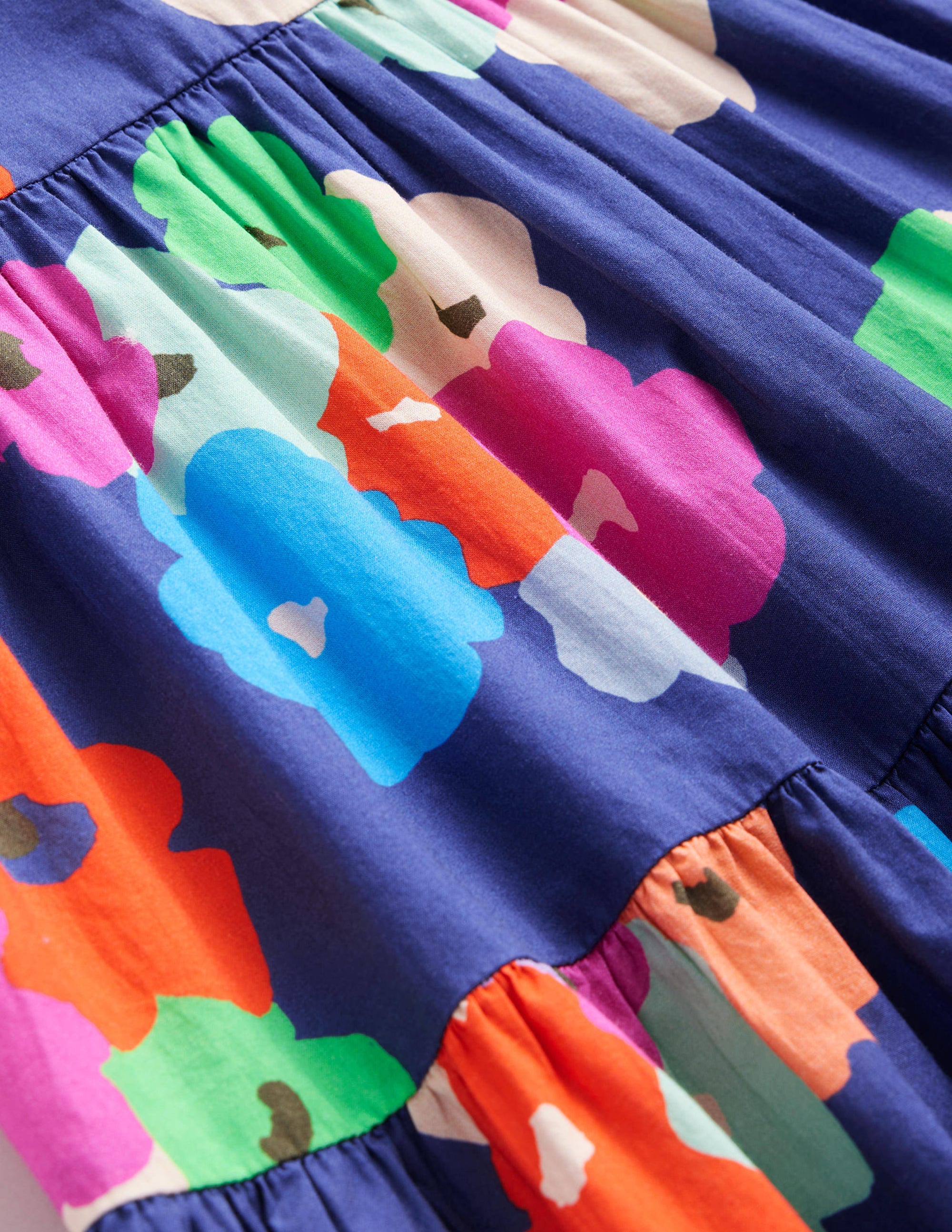 Tiered Printed Cotton Dress-Navy Painterly Floral - Image 3