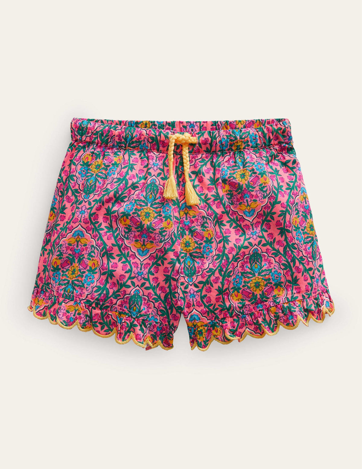 Scalloped-Hem Shorts-Azalea Woodblock Vine - Image 1