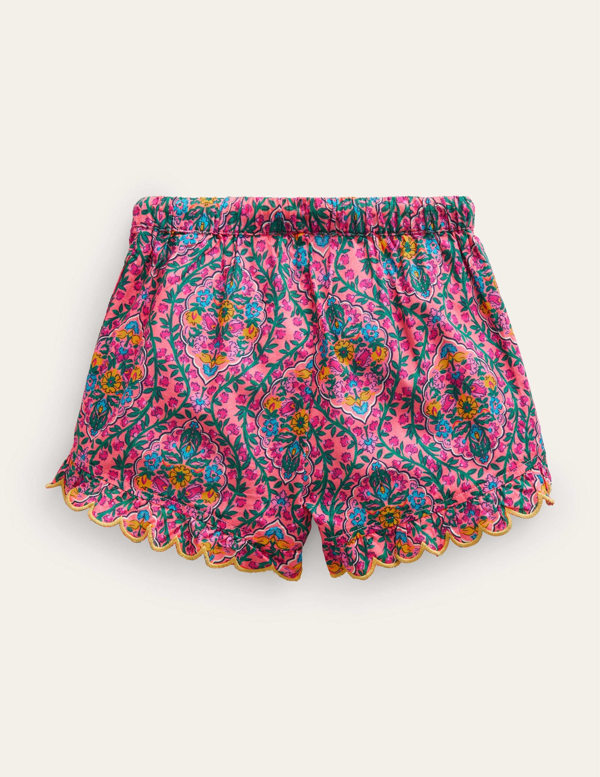 Scalloped-Hem Shorts-Azalea Woodblock Vine - Image 2