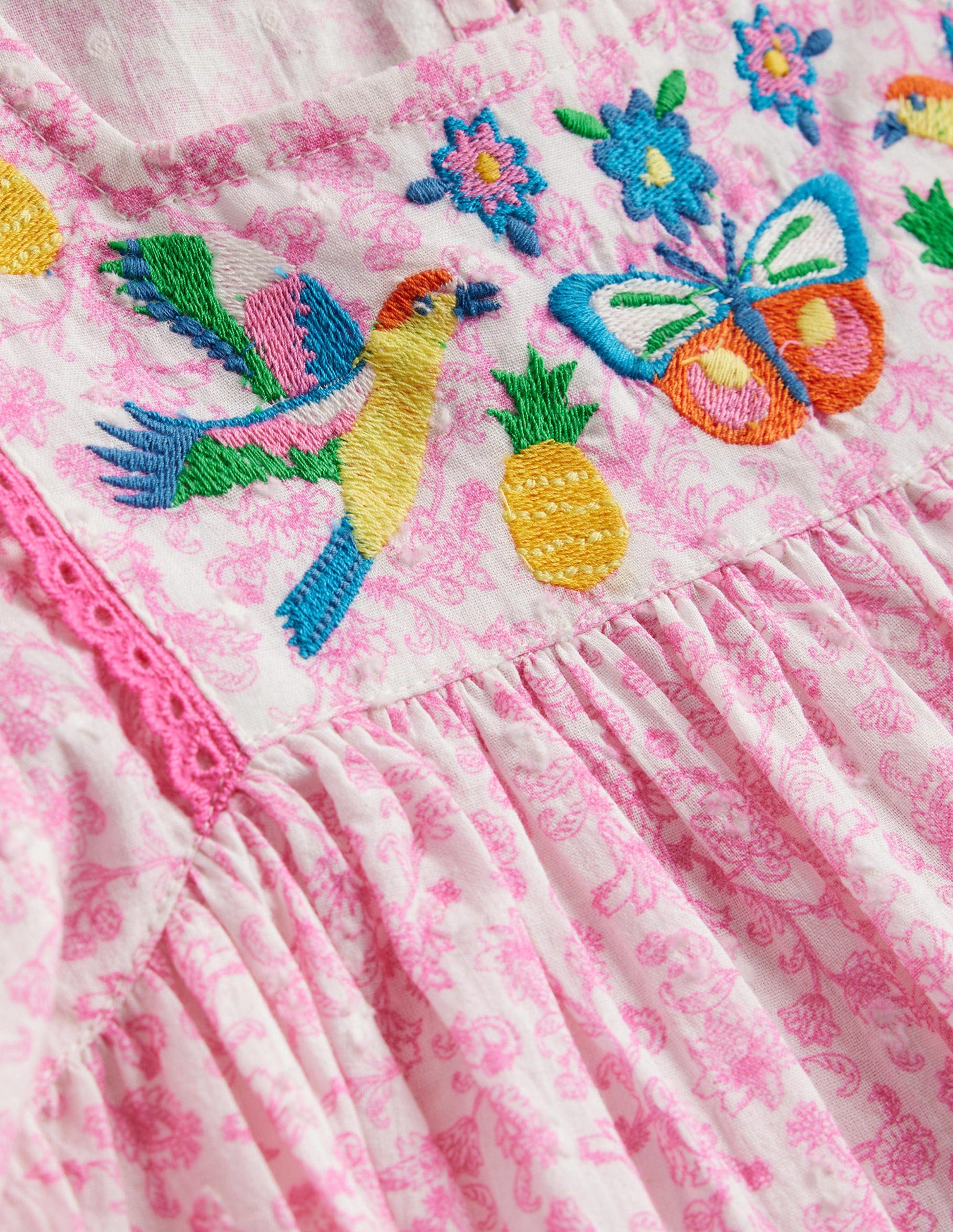 Embroidered Floaty Dress-Festival Pink Summer Vine-3