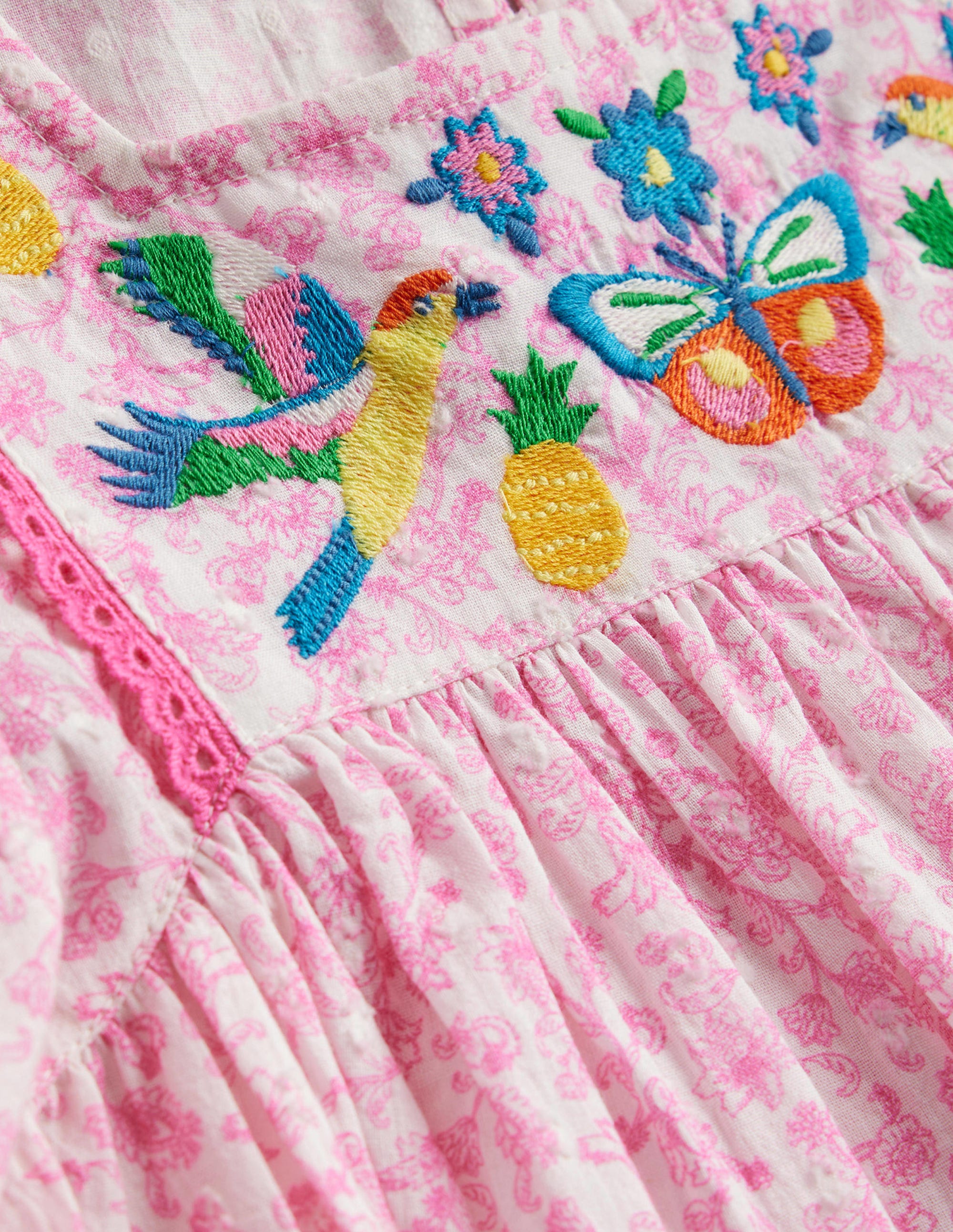 Embroidered Floaty Dress-Festival Pink Summer Vine - Image 3