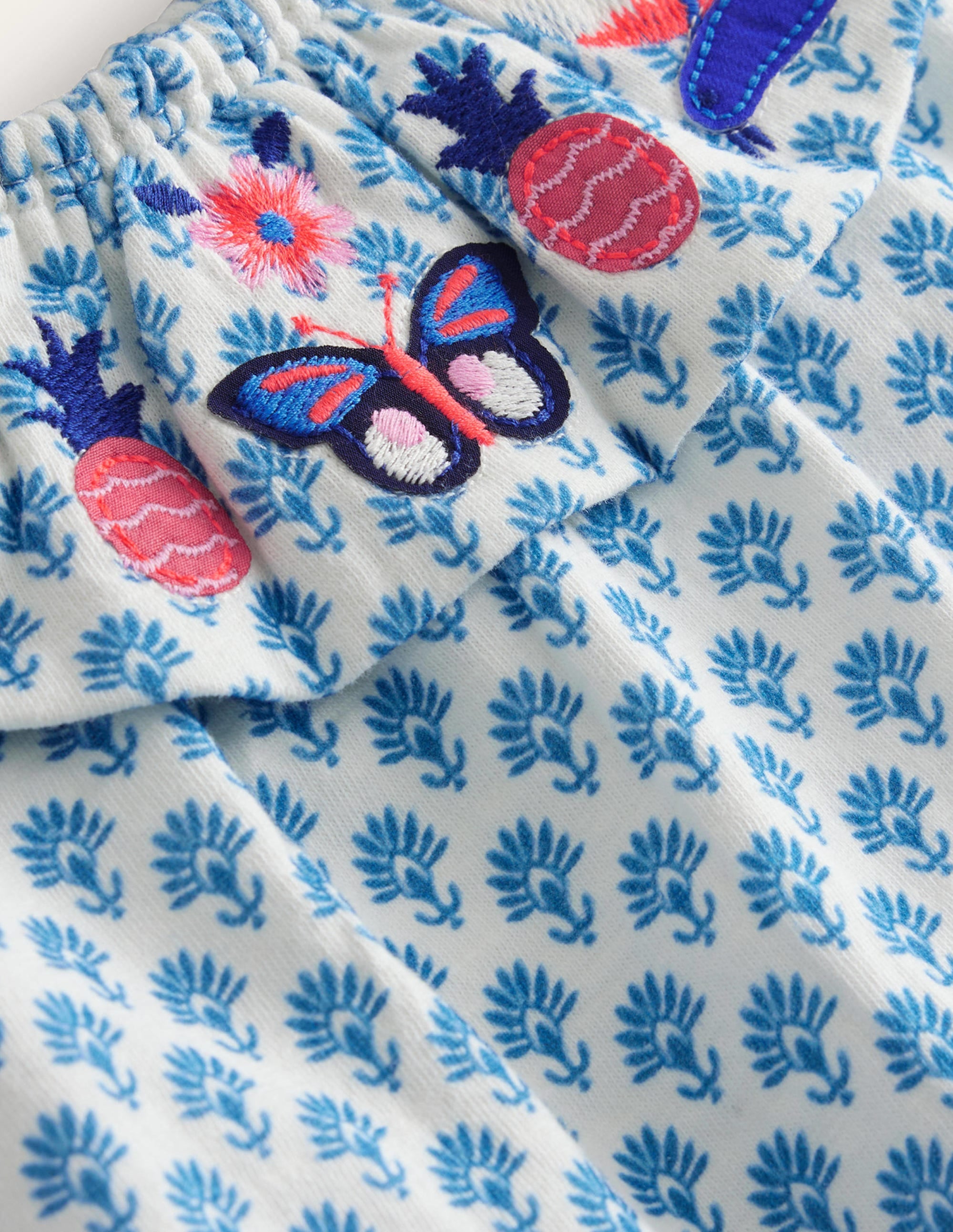 Frill Embroidered Top-Blue Woodblock Butterflies - Image 3