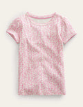 Short-sleeved Pointelle Top-Pink Paisley Floral