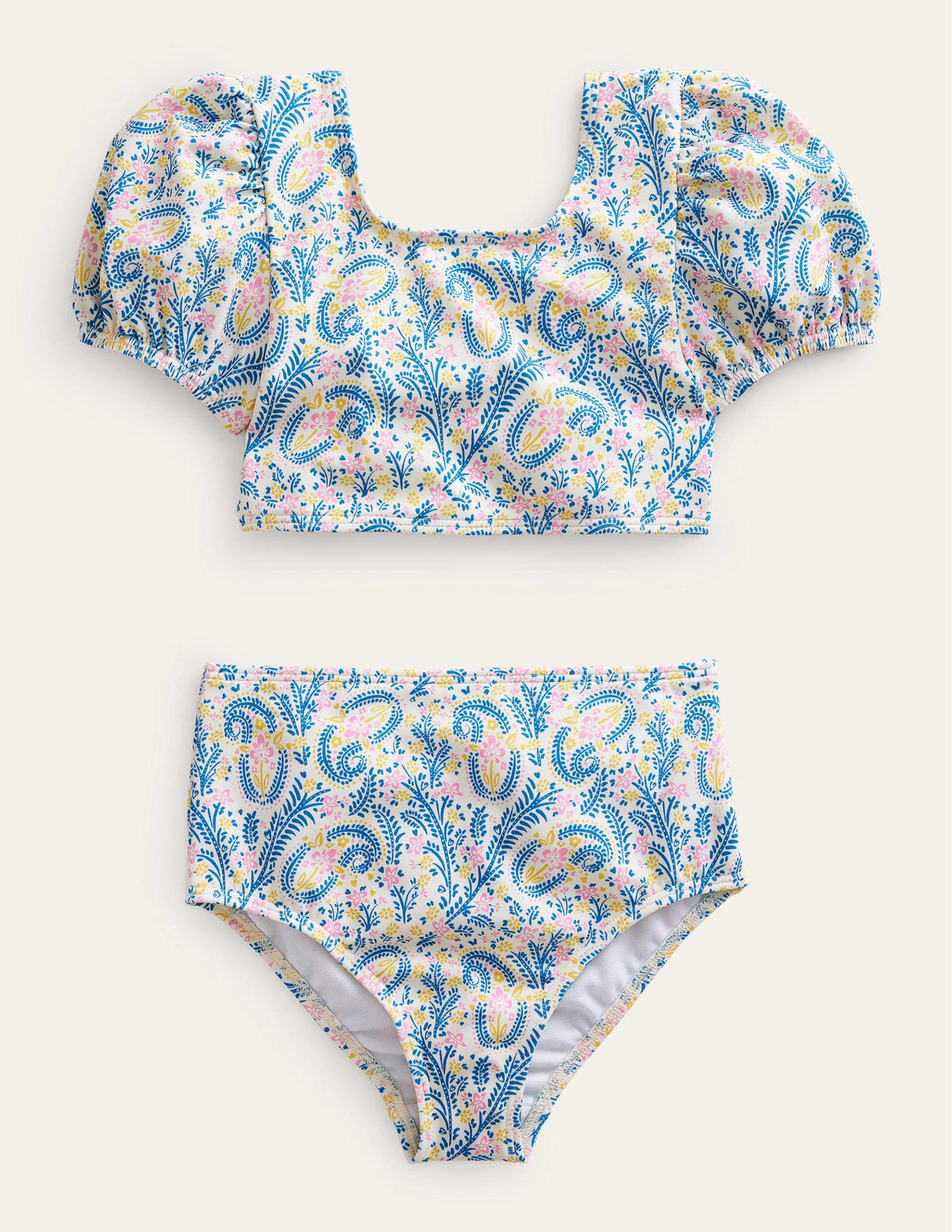 Puff Sleeve Bikini-Ivory Paisley-1