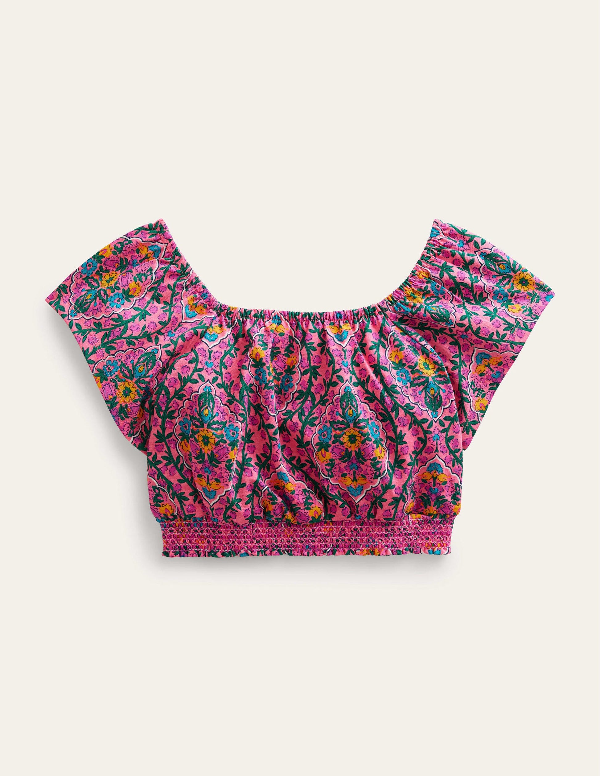 Square Neck Crop Top-Azalea Woodblock Vine-1