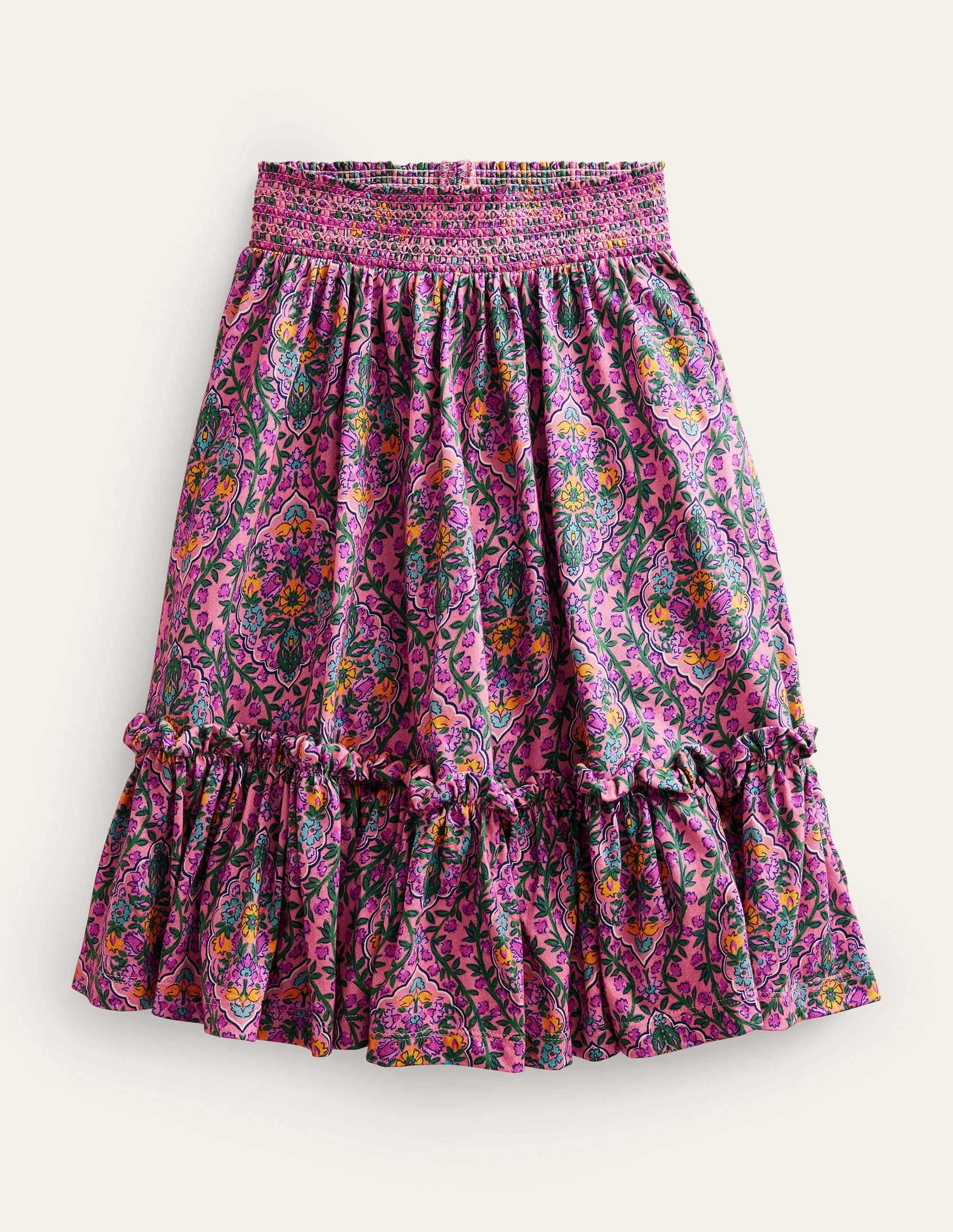 Printed Jersey Midi Skirt-Azalea Woodblock Vine - Image 1