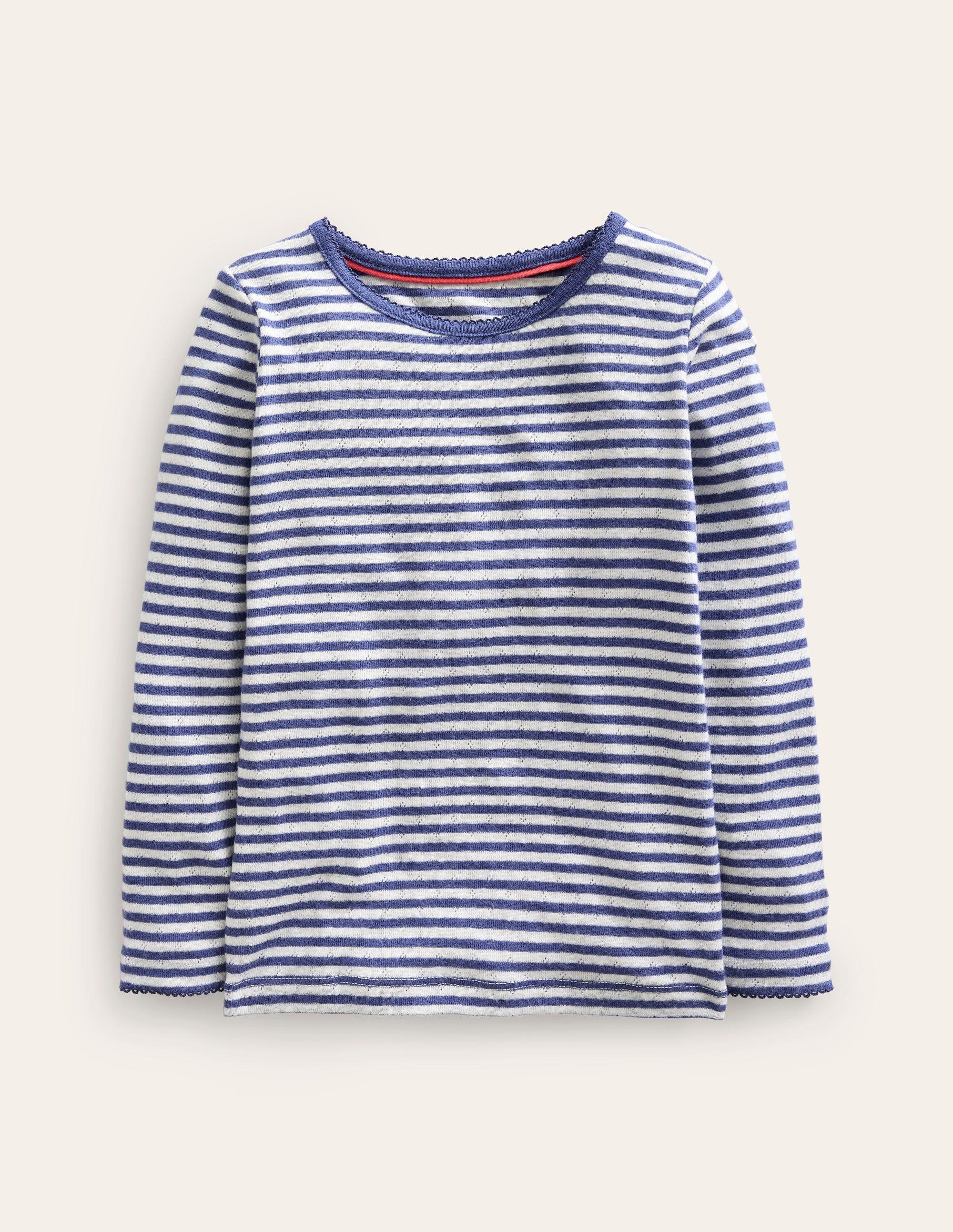 Long Sleeve Pointelle Top-Starboard Blue/Ivory - Image 1