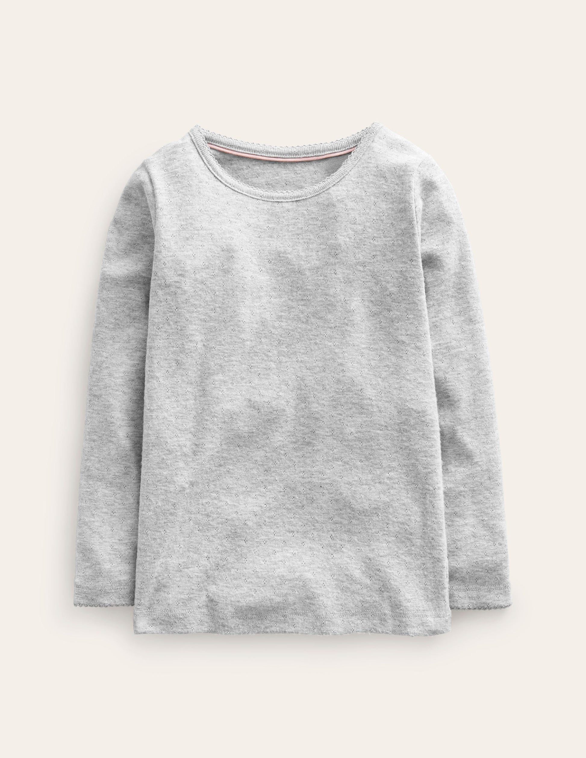 Long Sleeve Pointelle Top-Grey Marl-1
