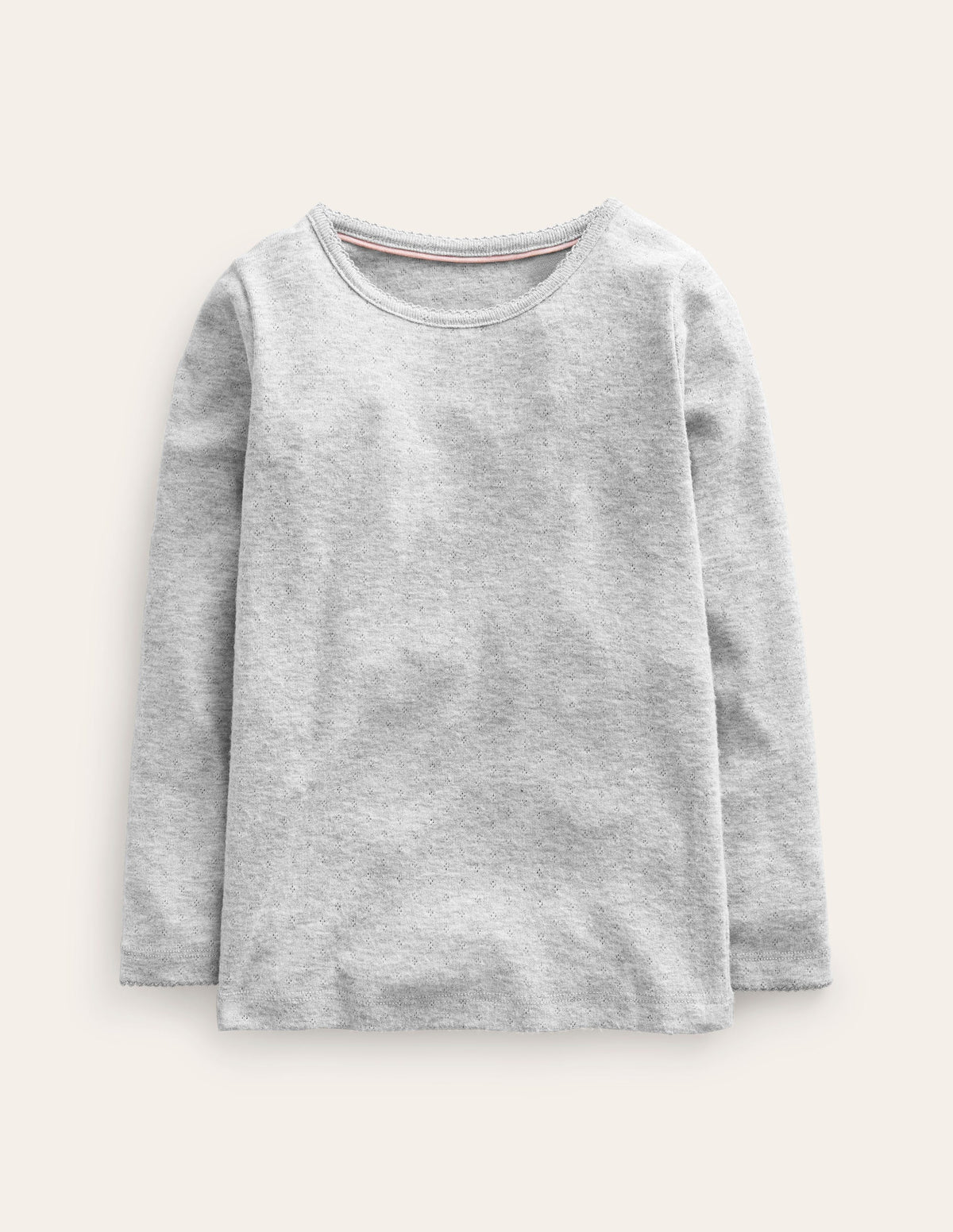 Long Sleeve Pointelle Top-Grey Marl - Image 1