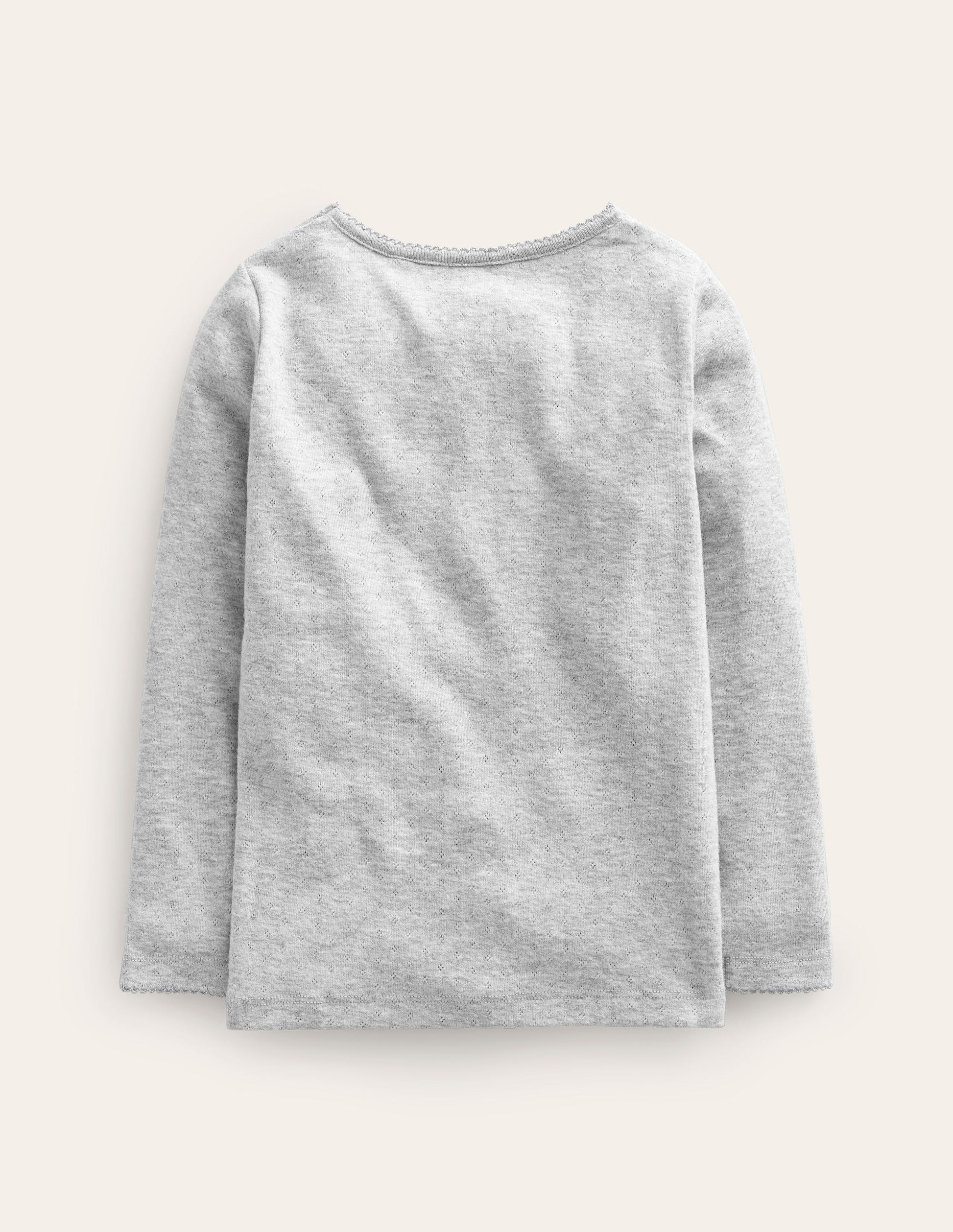 Long Sleeve Pointelle Top-Grey Marl-2
