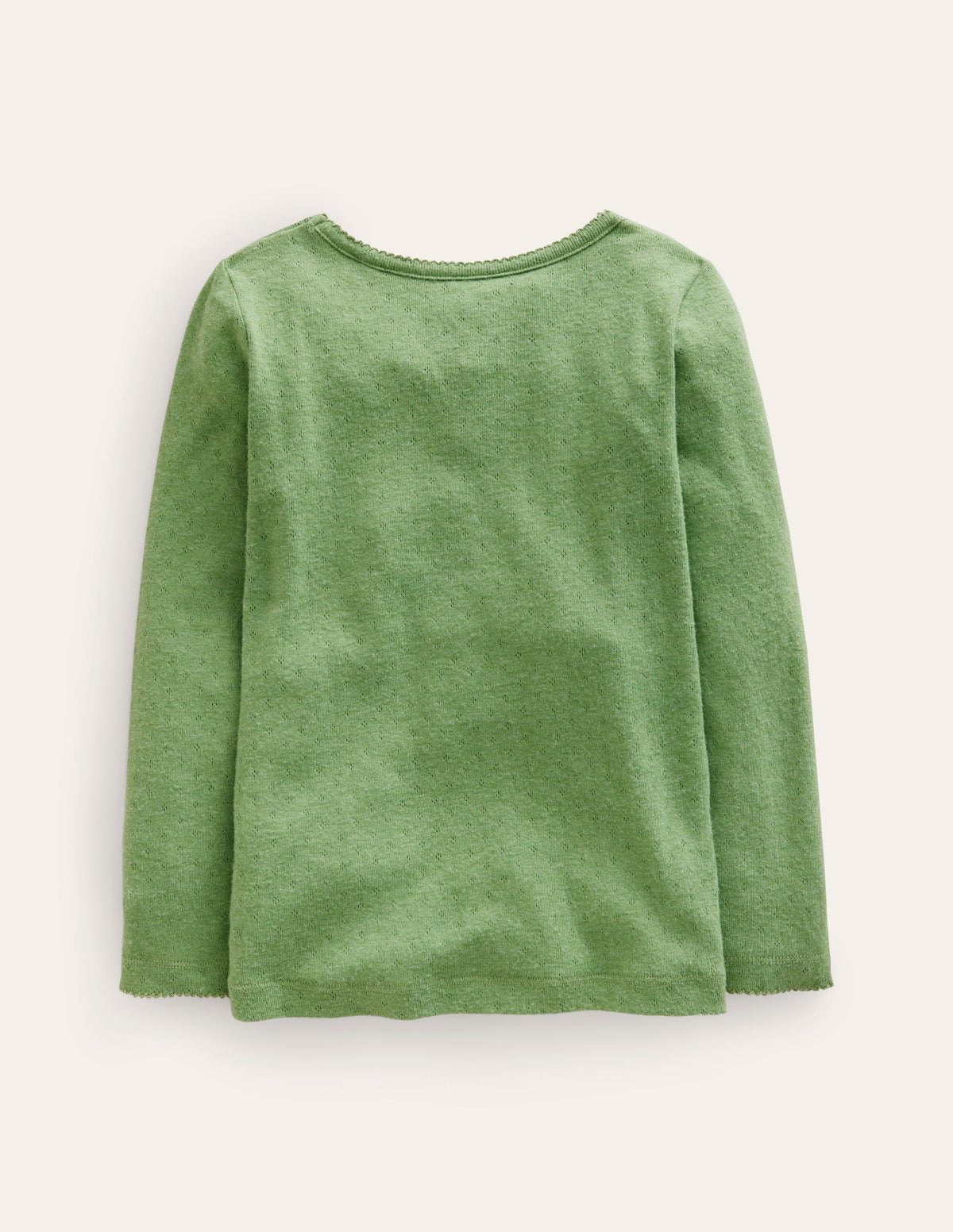 Long Sleeve Pointelle Top-English Ivy Green - Image 2