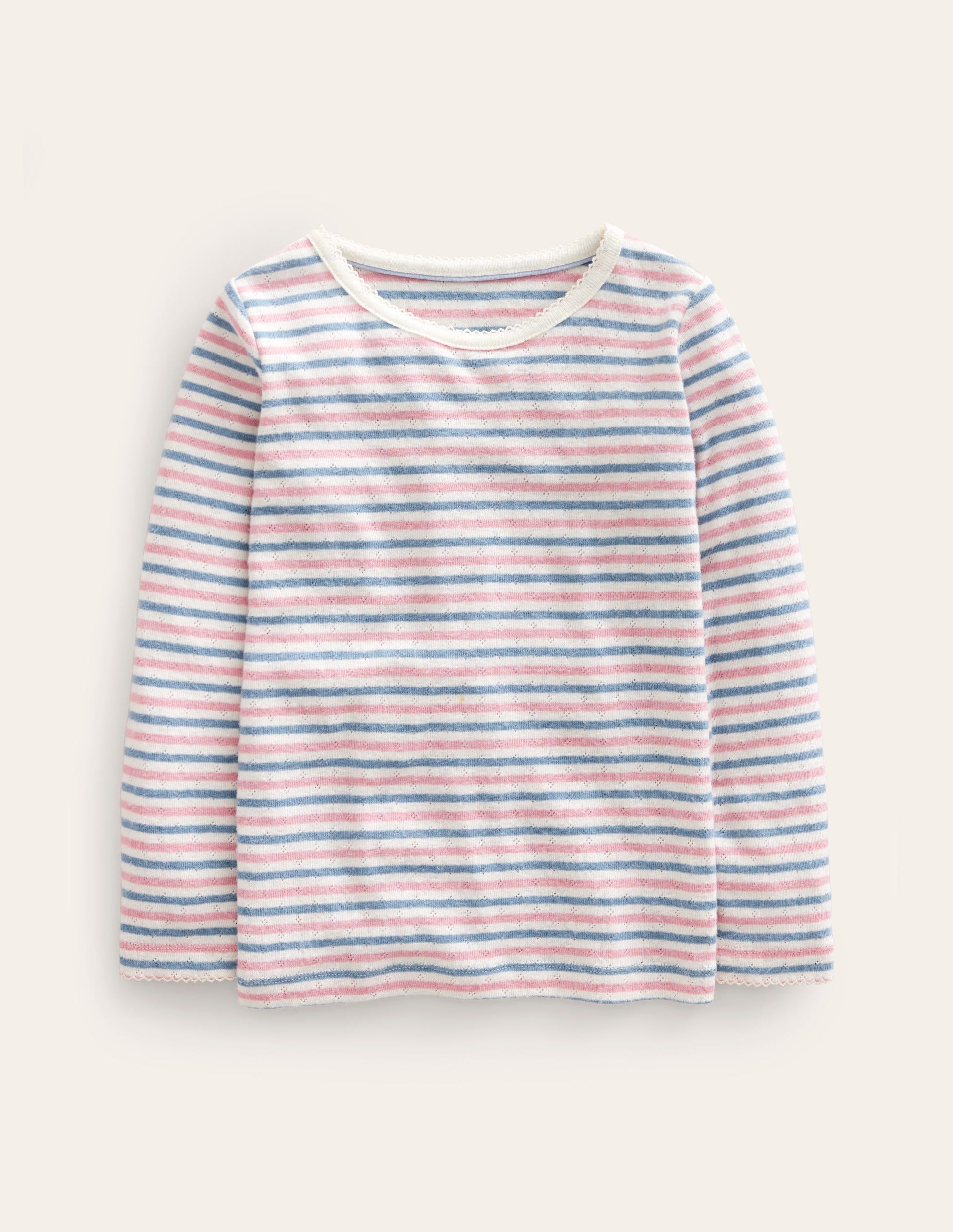 Long Sleeve Pointelle Top-Multi Stripe-1