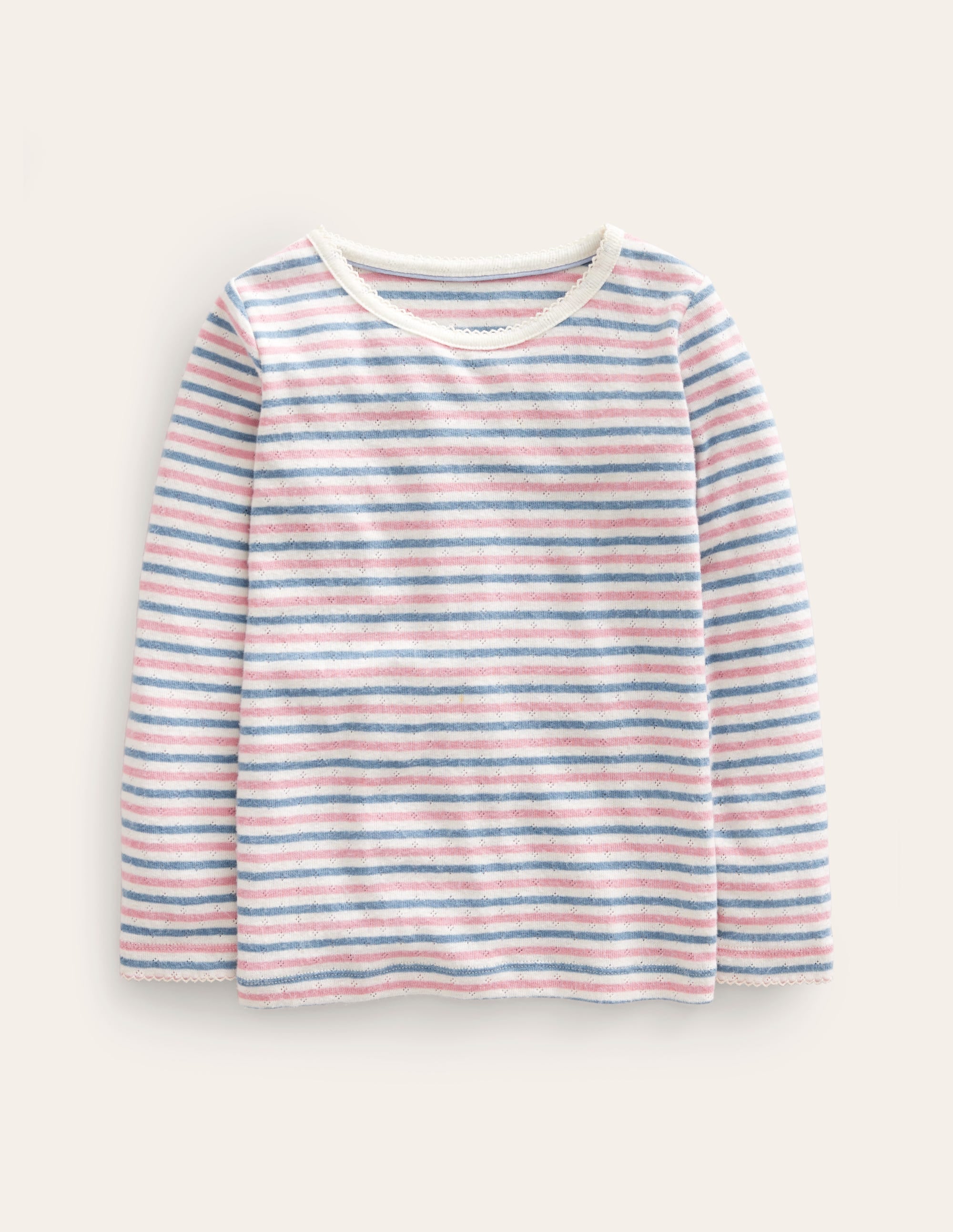 Long Sleeve Pointelle Top-Multi Stripe - Image 1