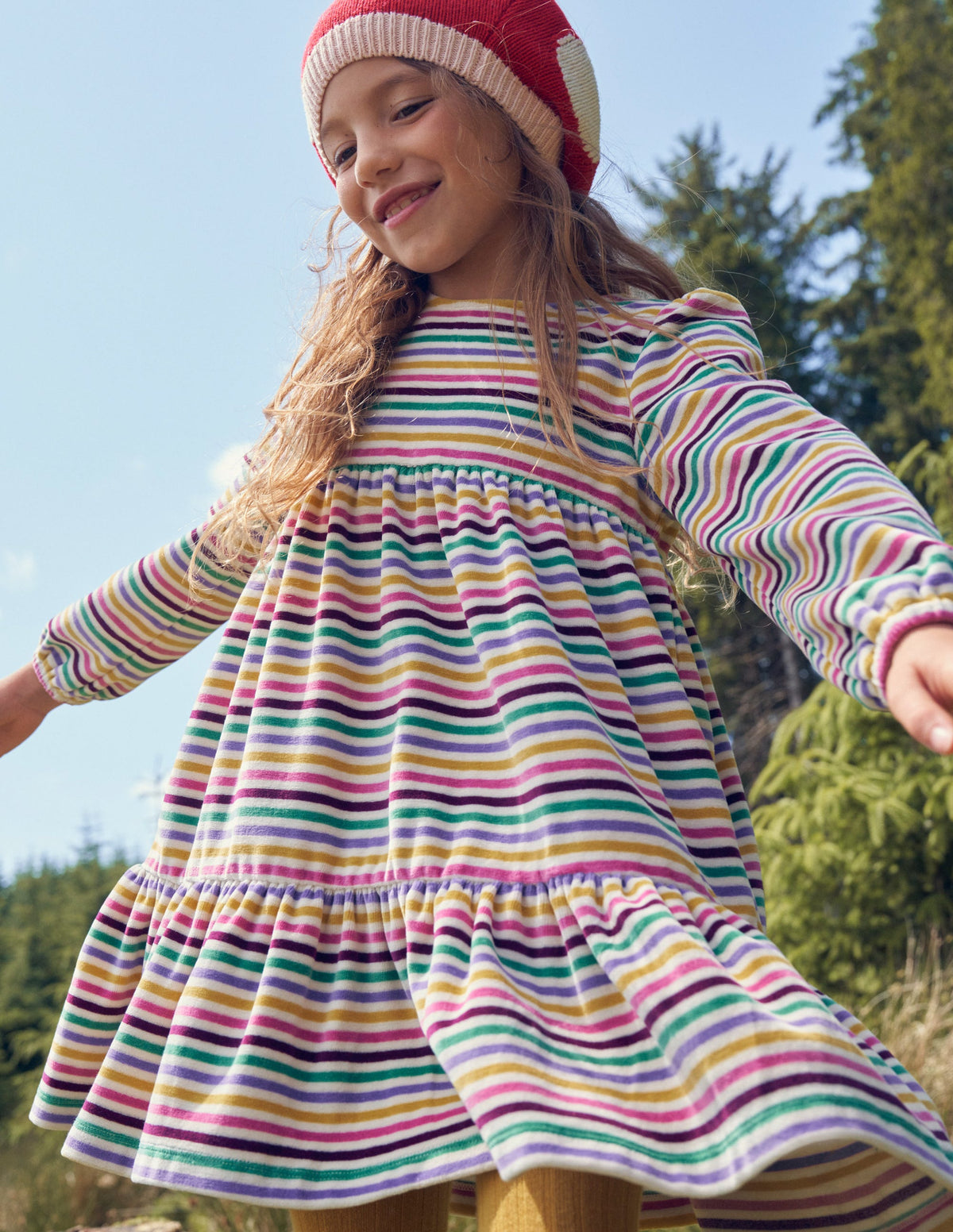 Tiered Velour Dress-Teacup Pink Rainbow-4