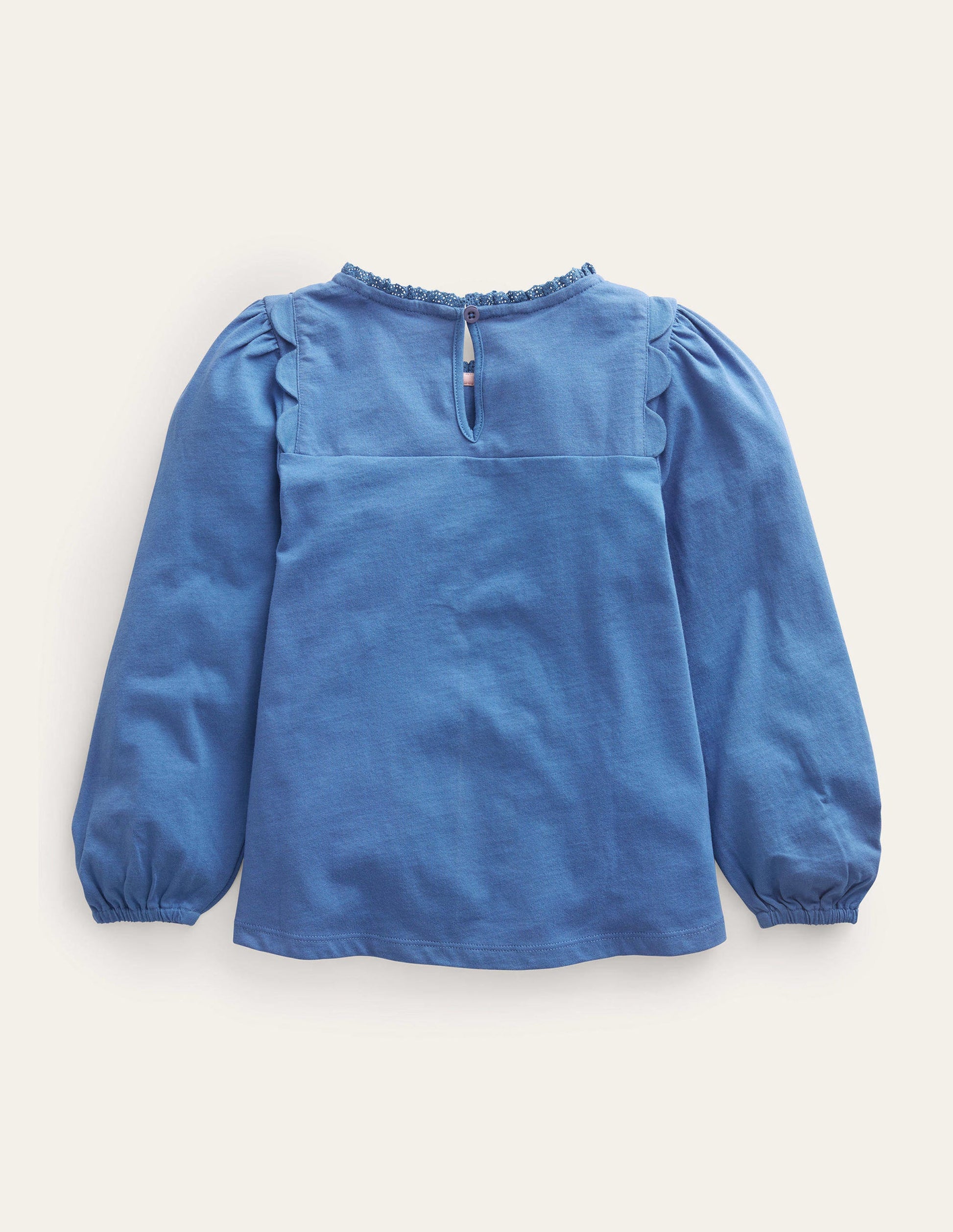 Scallop Detail Long Sleeve Top-Delft Blue-2
