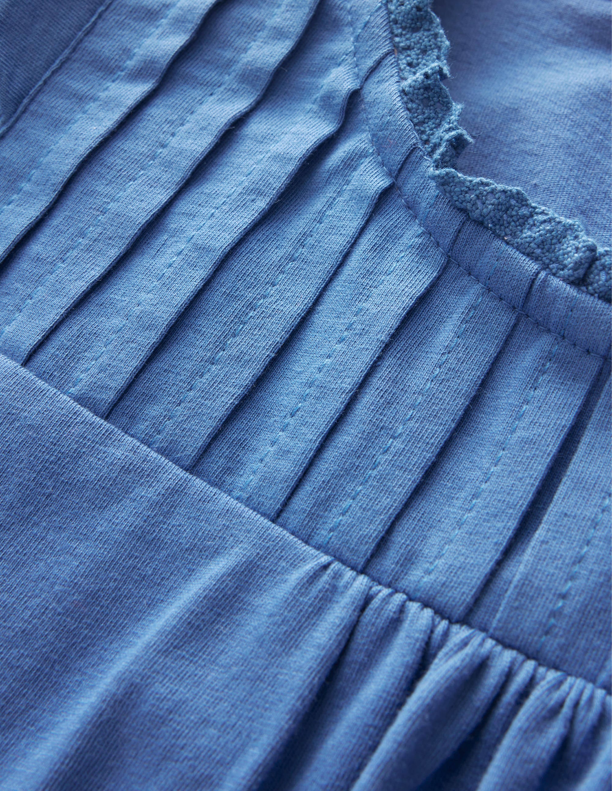 Scallop Detail Long Sleeve Top-Delft Blue - Image 3