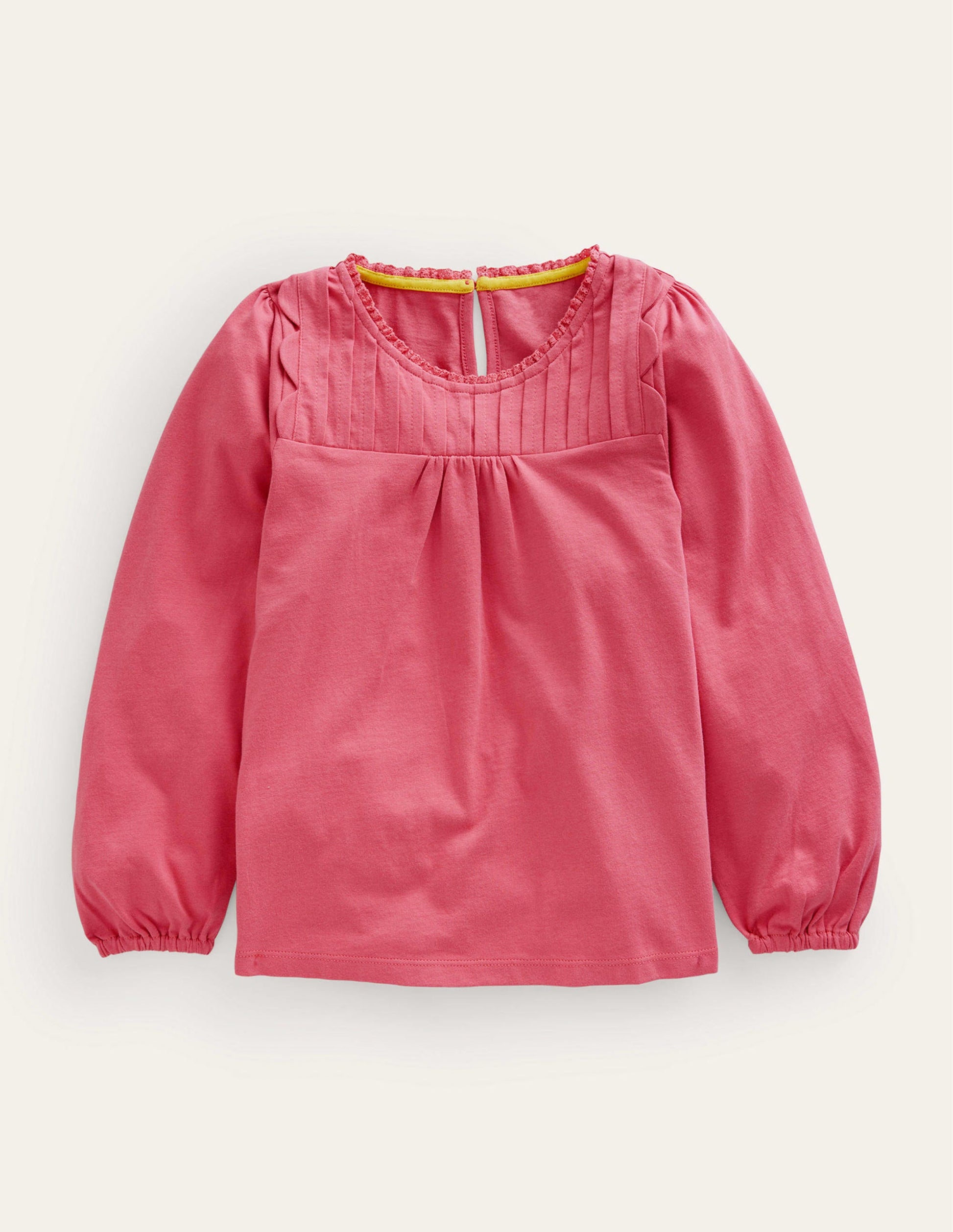 Scallop Detail Long Sleeve Top-Blush Pink-1