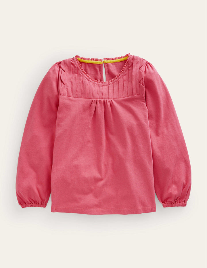 Scallop Detail Long Sleeve Top-Blush Pink