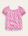Printed Trim Top-Pink Floral