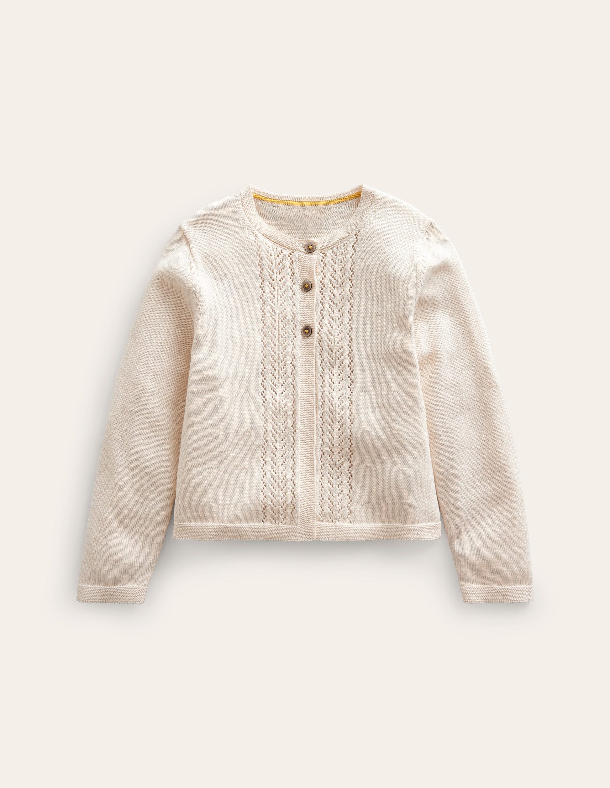 Pointelle Cotton Cardigan-Ecru-1