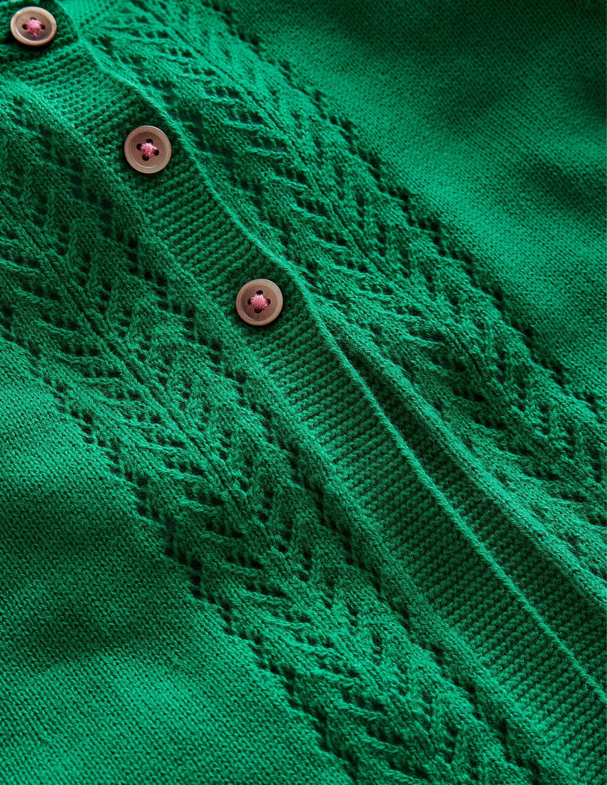 Pointelle Cotton Cardigan-Deep Green-3