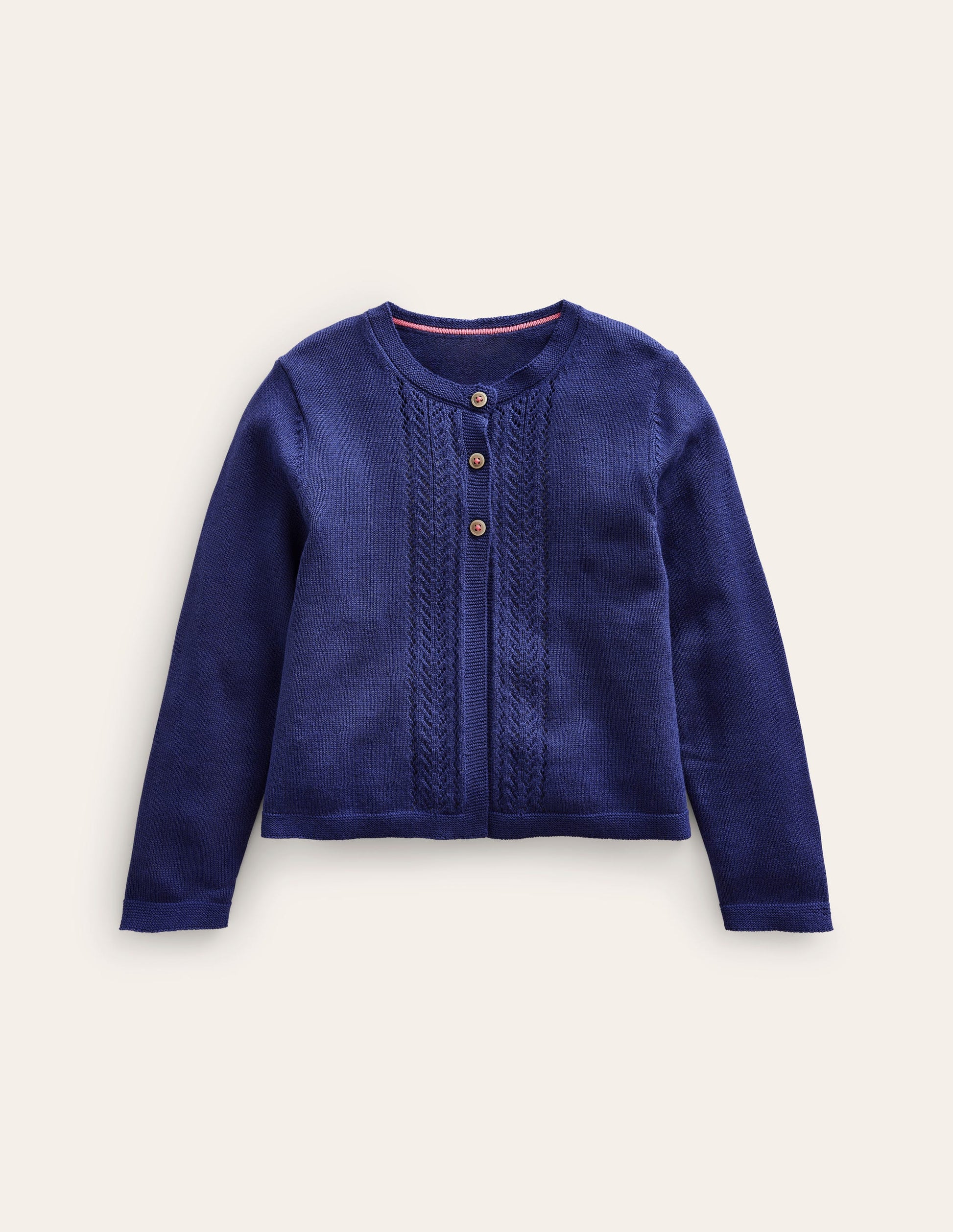 Pointelle Cotton Cardigan-College Navy-1