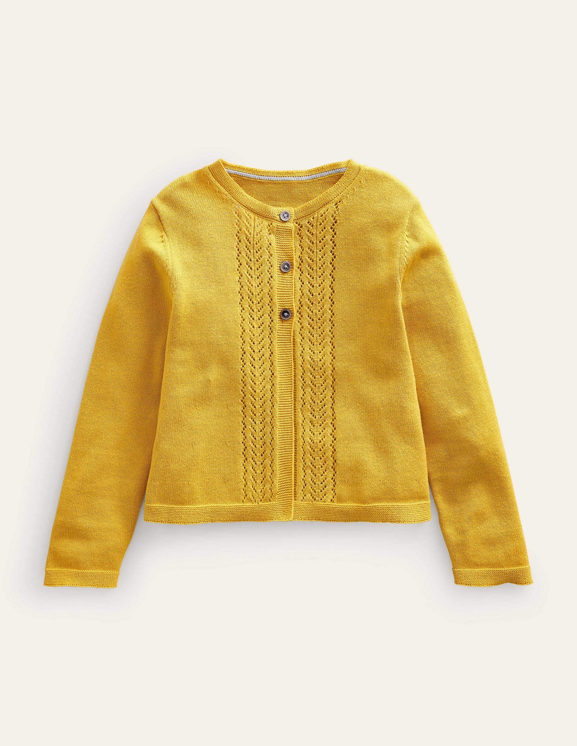 Pointelle Cotton Cardigan-Spicy Mustard Yellow - Image 1