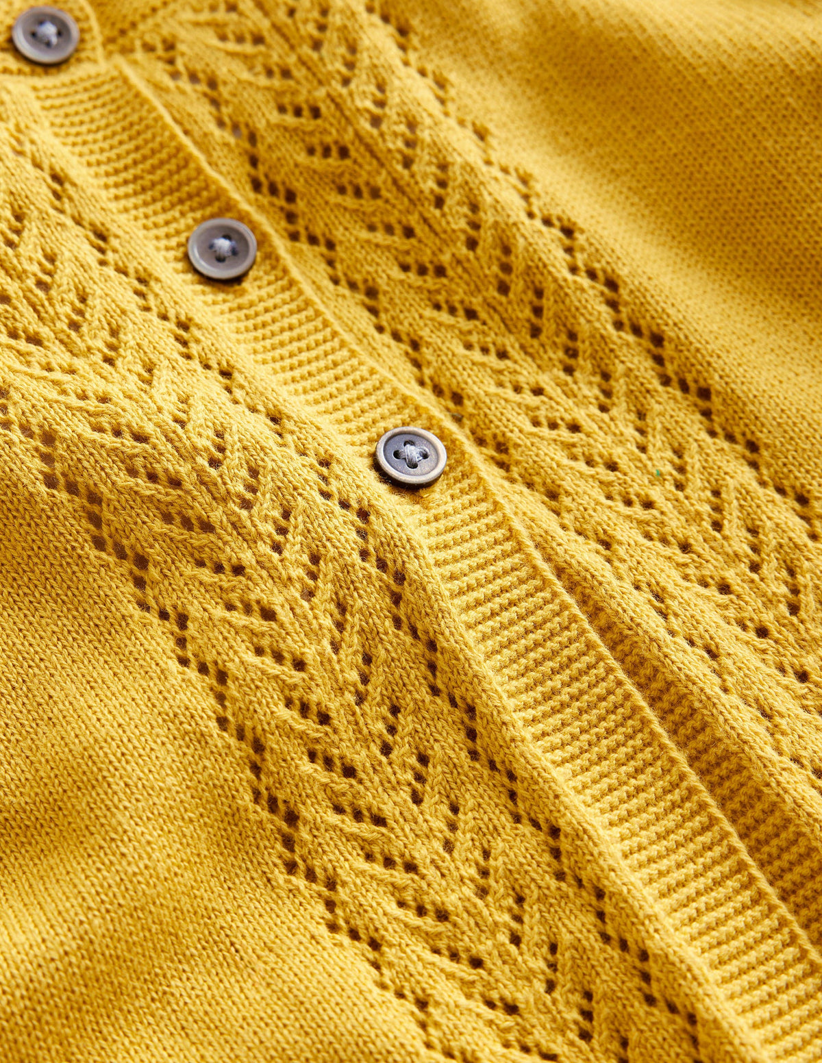Pointelle Cotton Cardigan-Spicy Mustard Yellow - Image 3