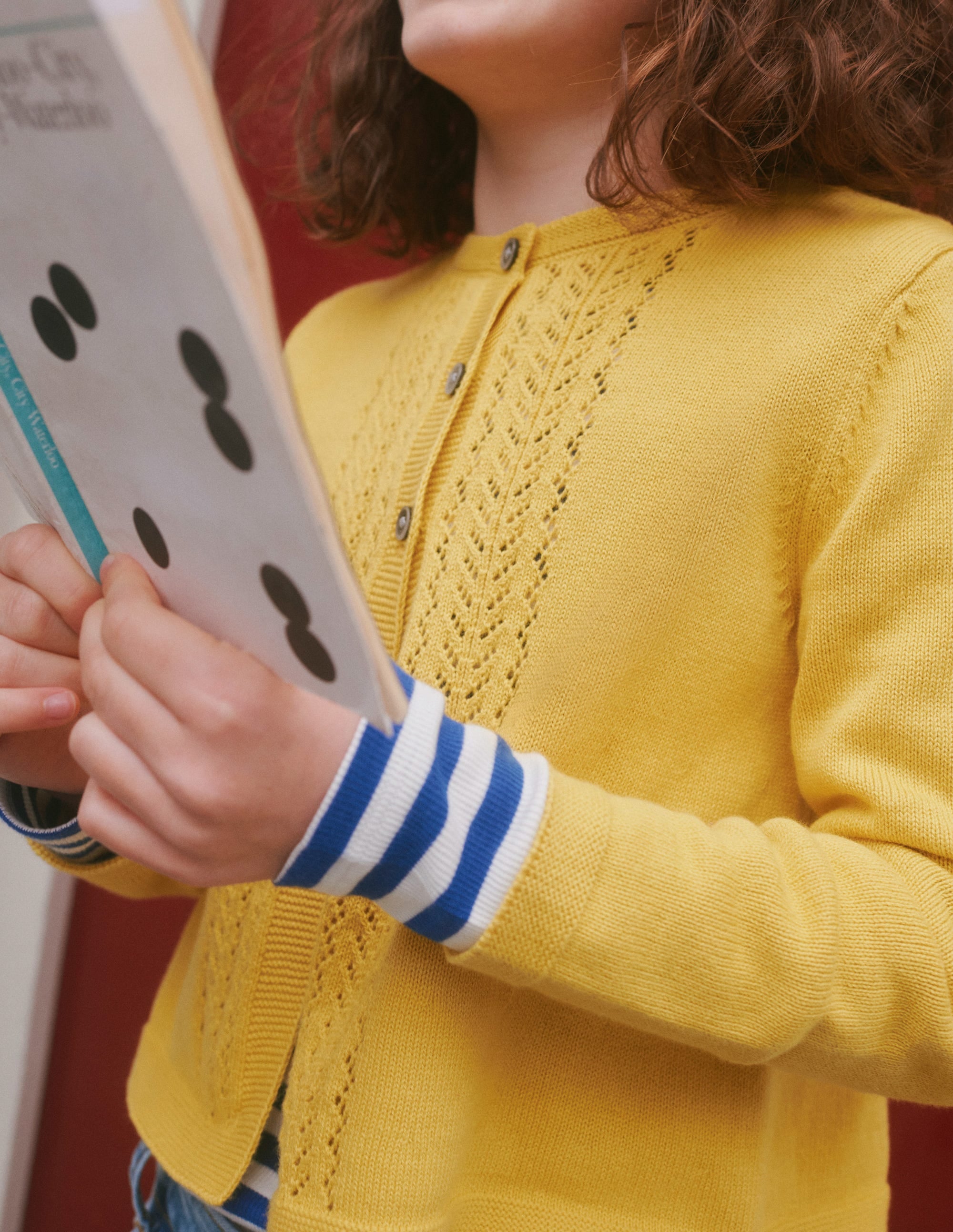 Pointelle Cotton Cardigan-Spicy Mustard Yellow - Image 6