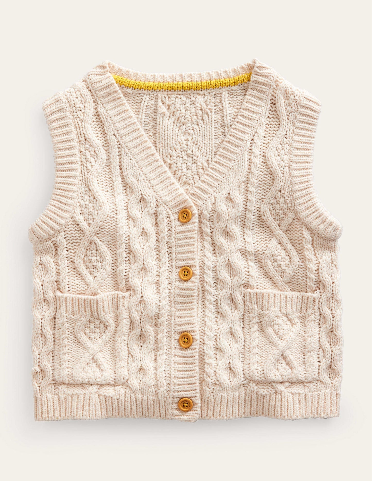 Cable Knitted Waistcoat-Ecru Marl