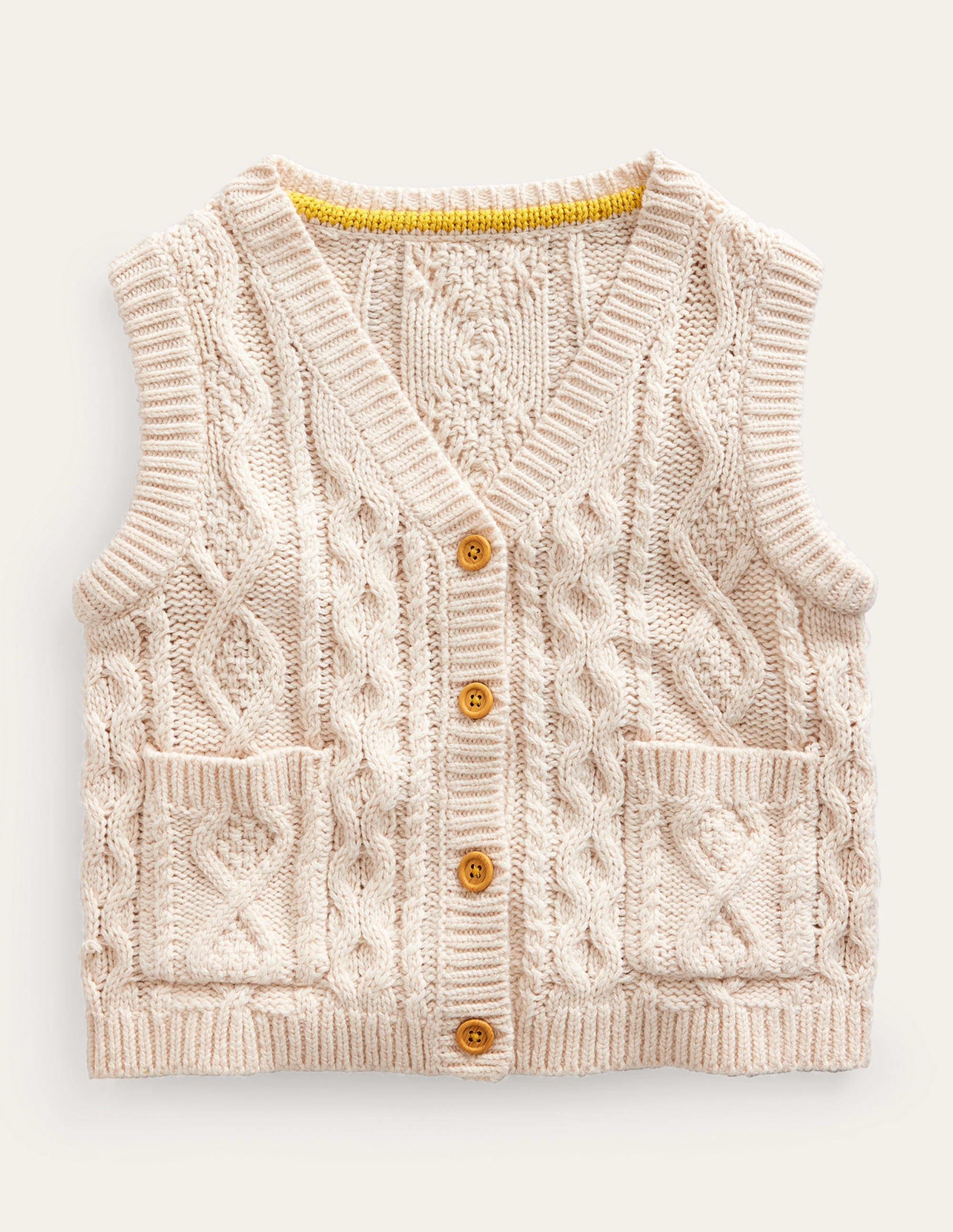 Cable Knitted Waistcoat-Ecru Marl - Image 1