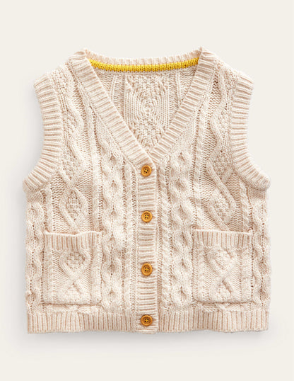 Cable Knitted Waistcoat-Ecru Marl-1