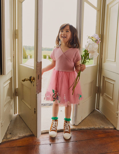 Applique Tulle Ballet Dress-Almond Pink-4