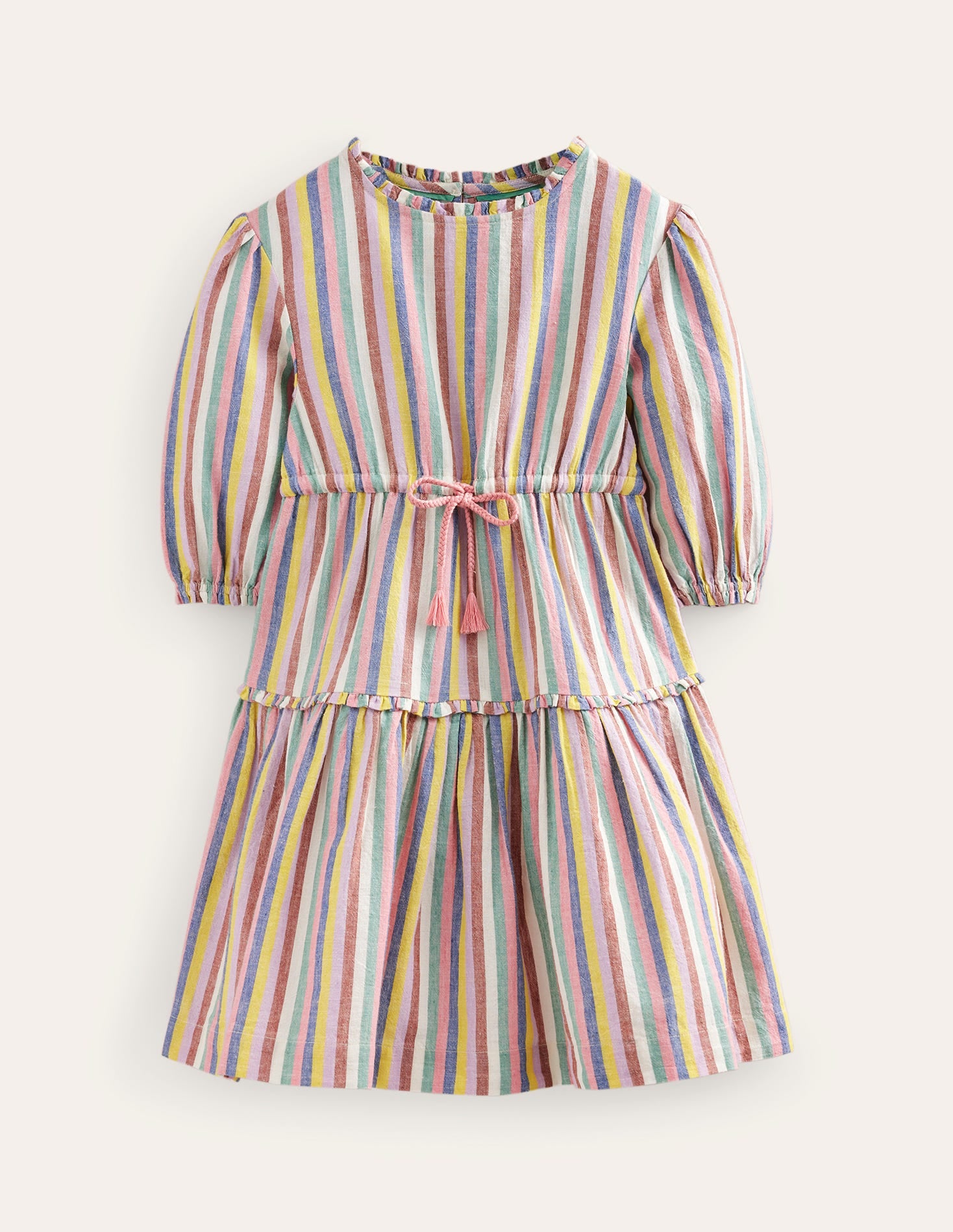 Striped Woven Dress-Brown and Lilac Rainbow-1