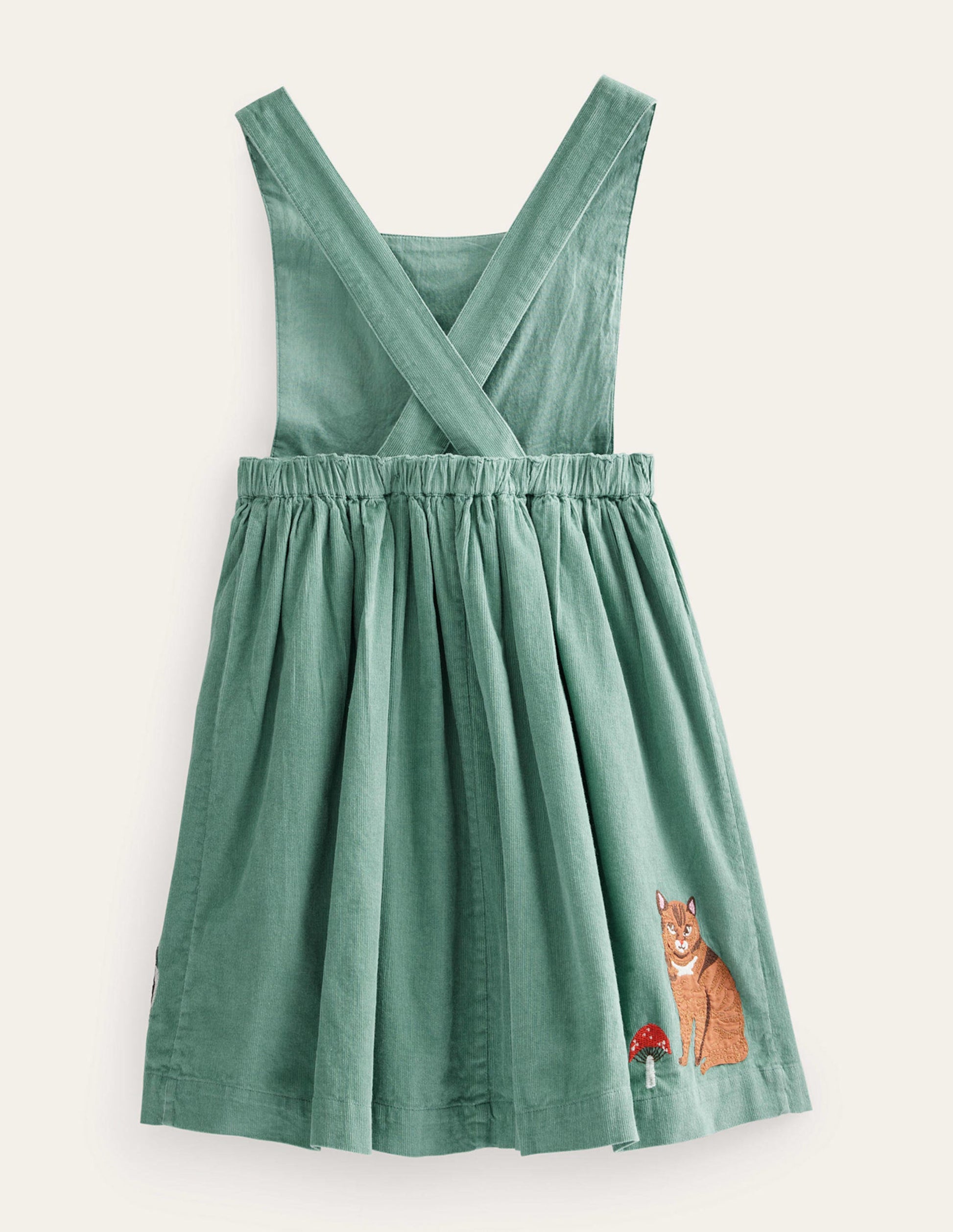 Cord Applique Pinafore-Green Smoke Cats-2