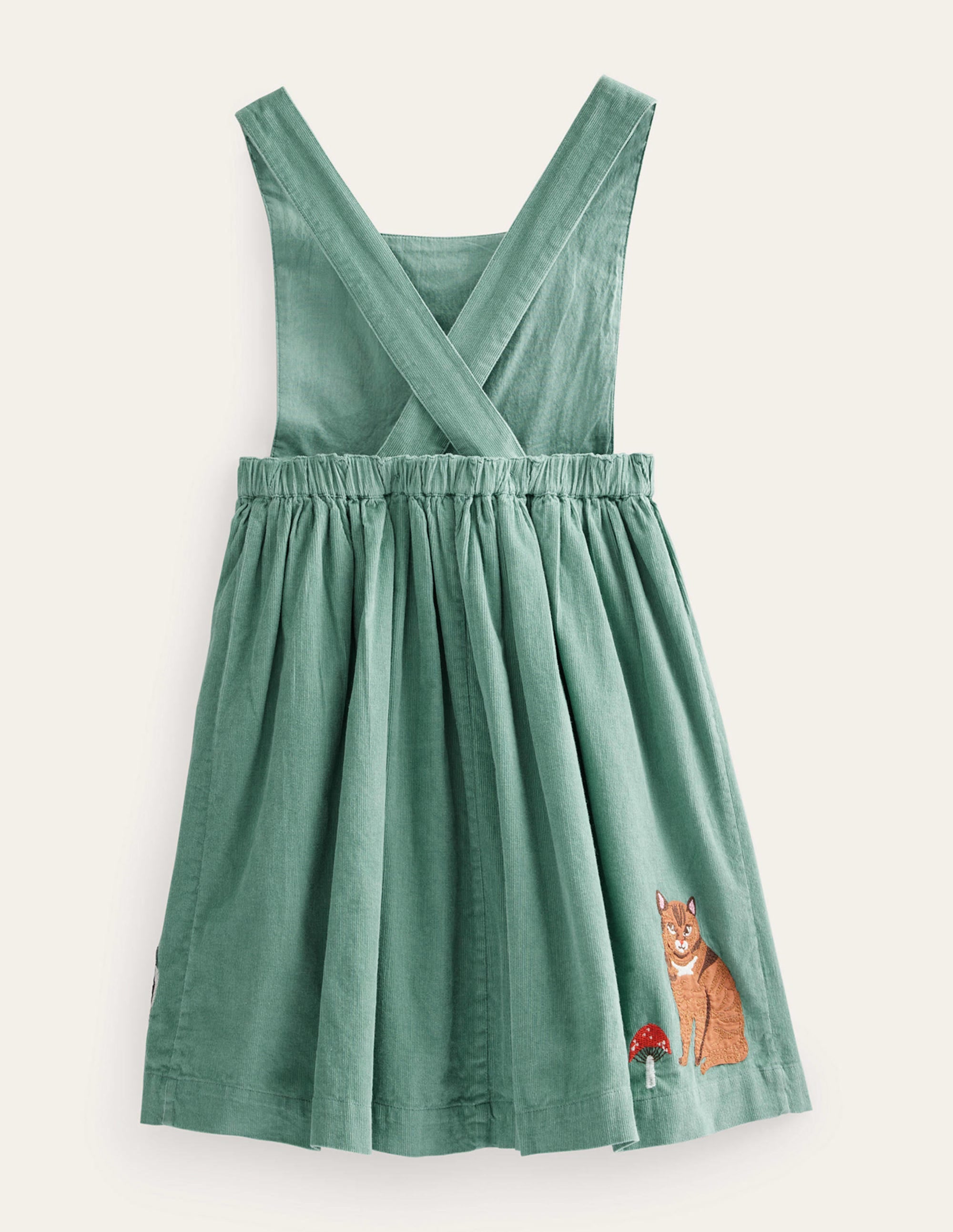 Cord Applique Pinafore-Green Smoke Cats - Image 2