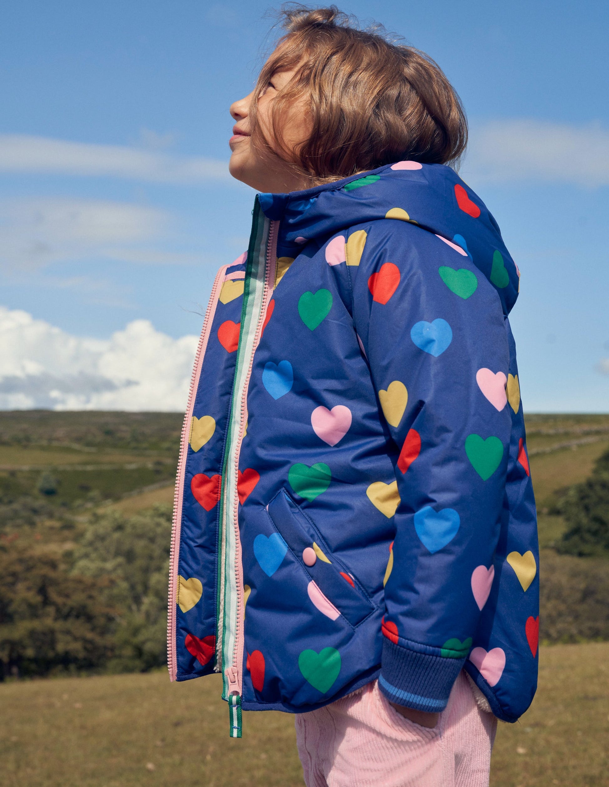Printed Sherpa Lined Anorak-Navy Hearts-6