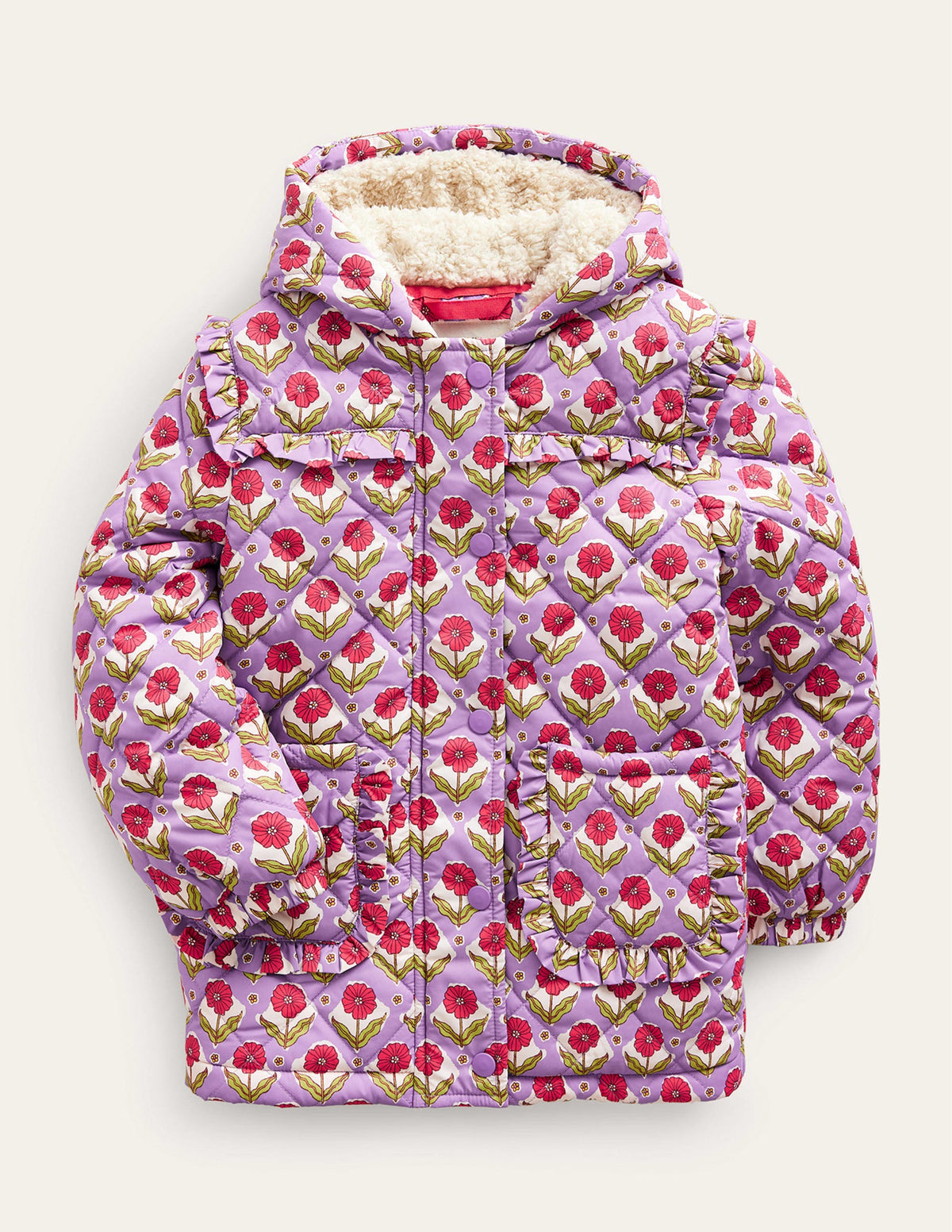 Scallop Quilted Anorak-Aster Purple Woodblock Flower - Image 1
