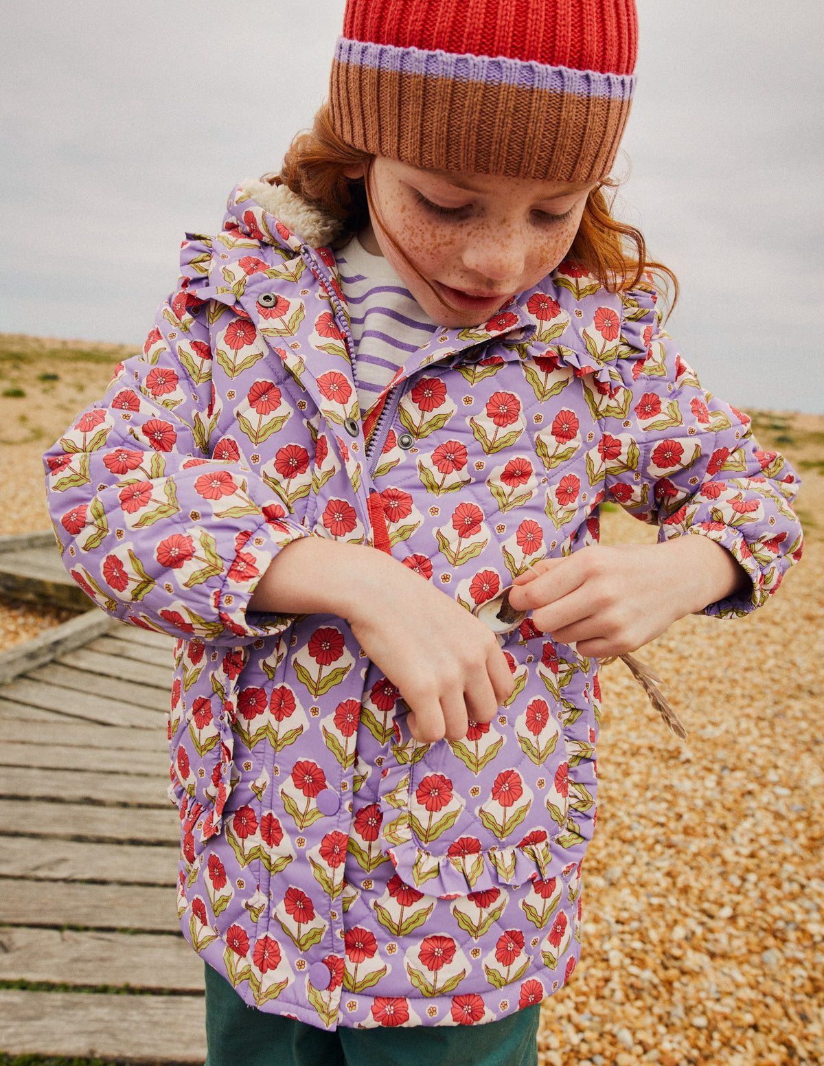 Scallop Quilted Anorak-Aster Purple Woodblock Flower - Image 6