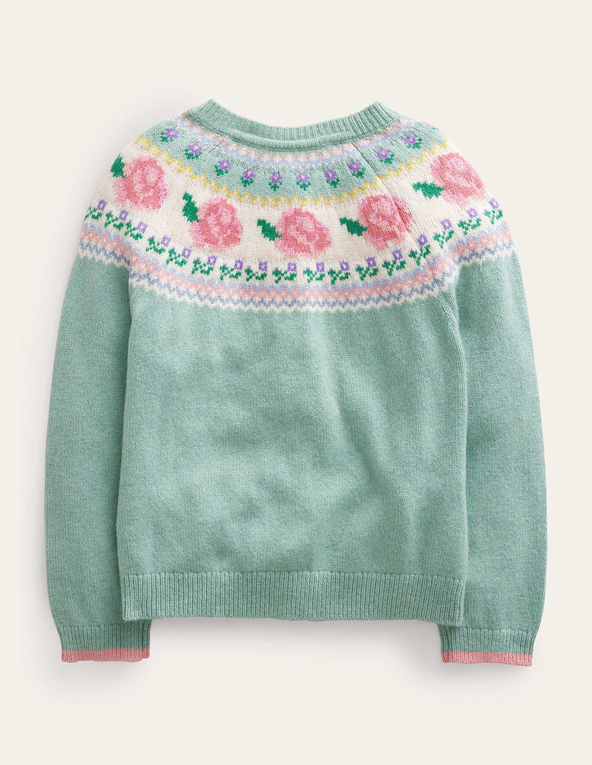 Fun Fair Isle Cardigan-Green Smoke Flowers-2